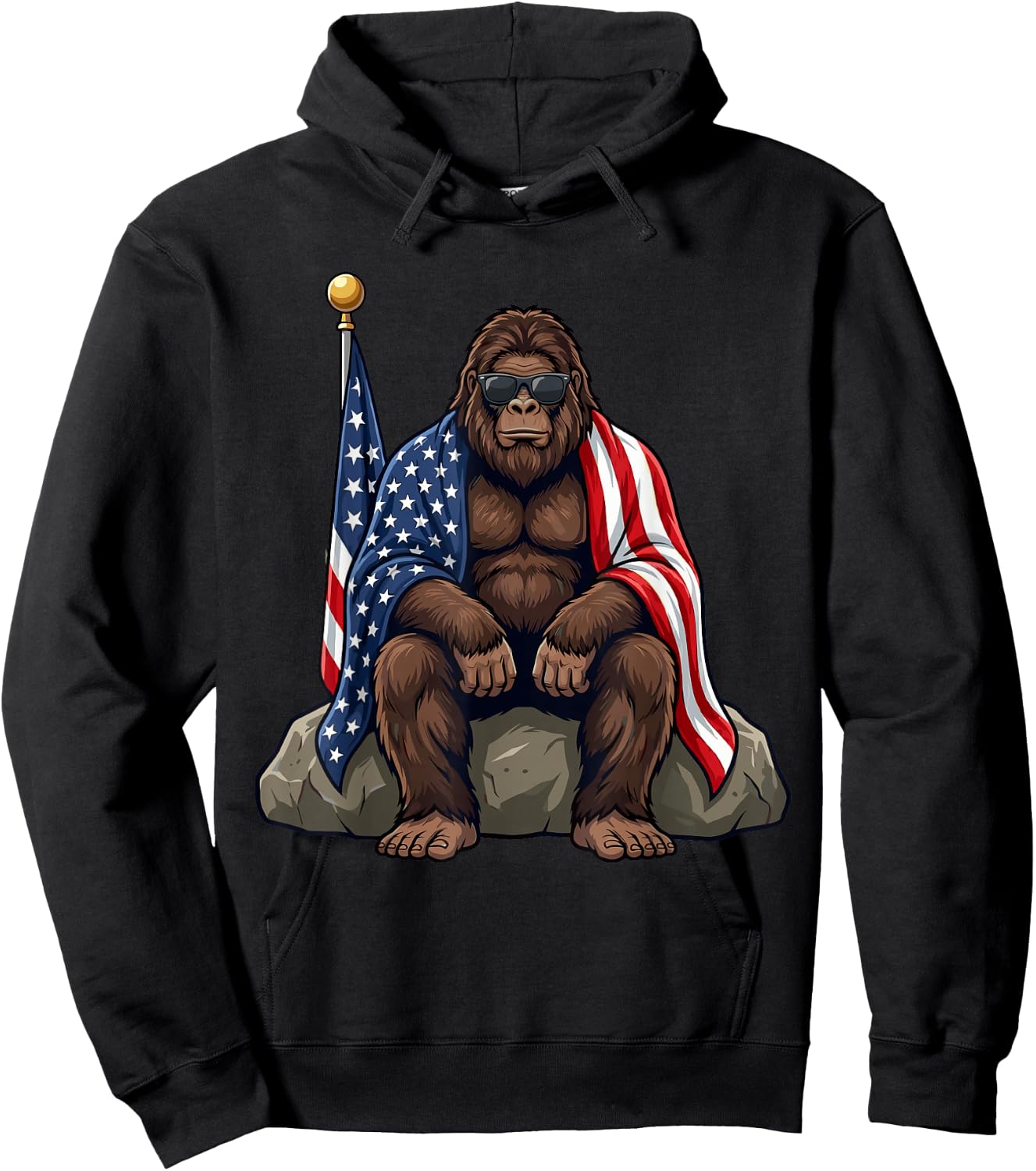 Patriotic Bigfoot 4th of July Sasquatch USA Flag Hoodie - Hoodie | Black