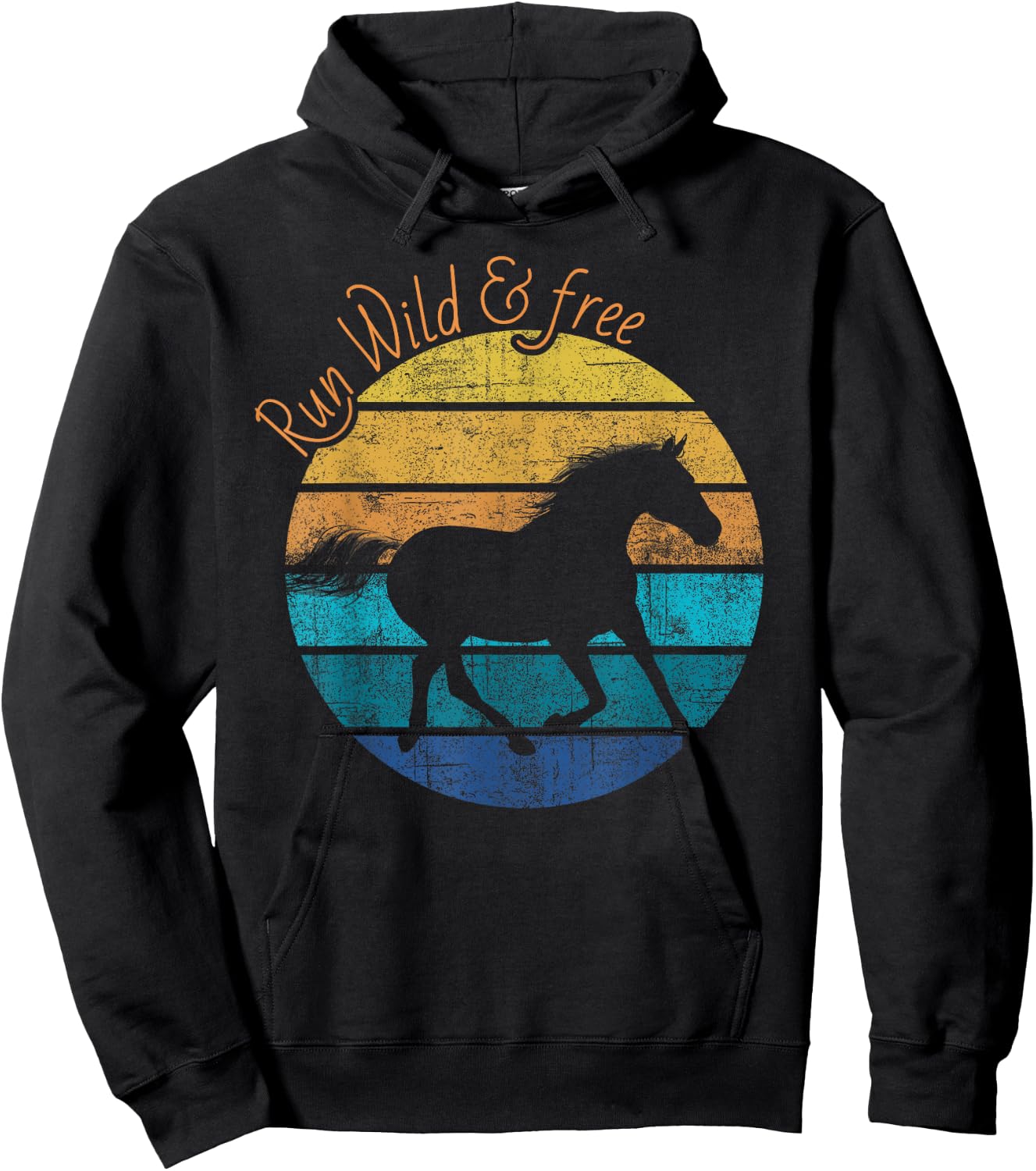 Beautiful horse retro sunset run wild and free horse graphic Hoodie - Hoodie | Black