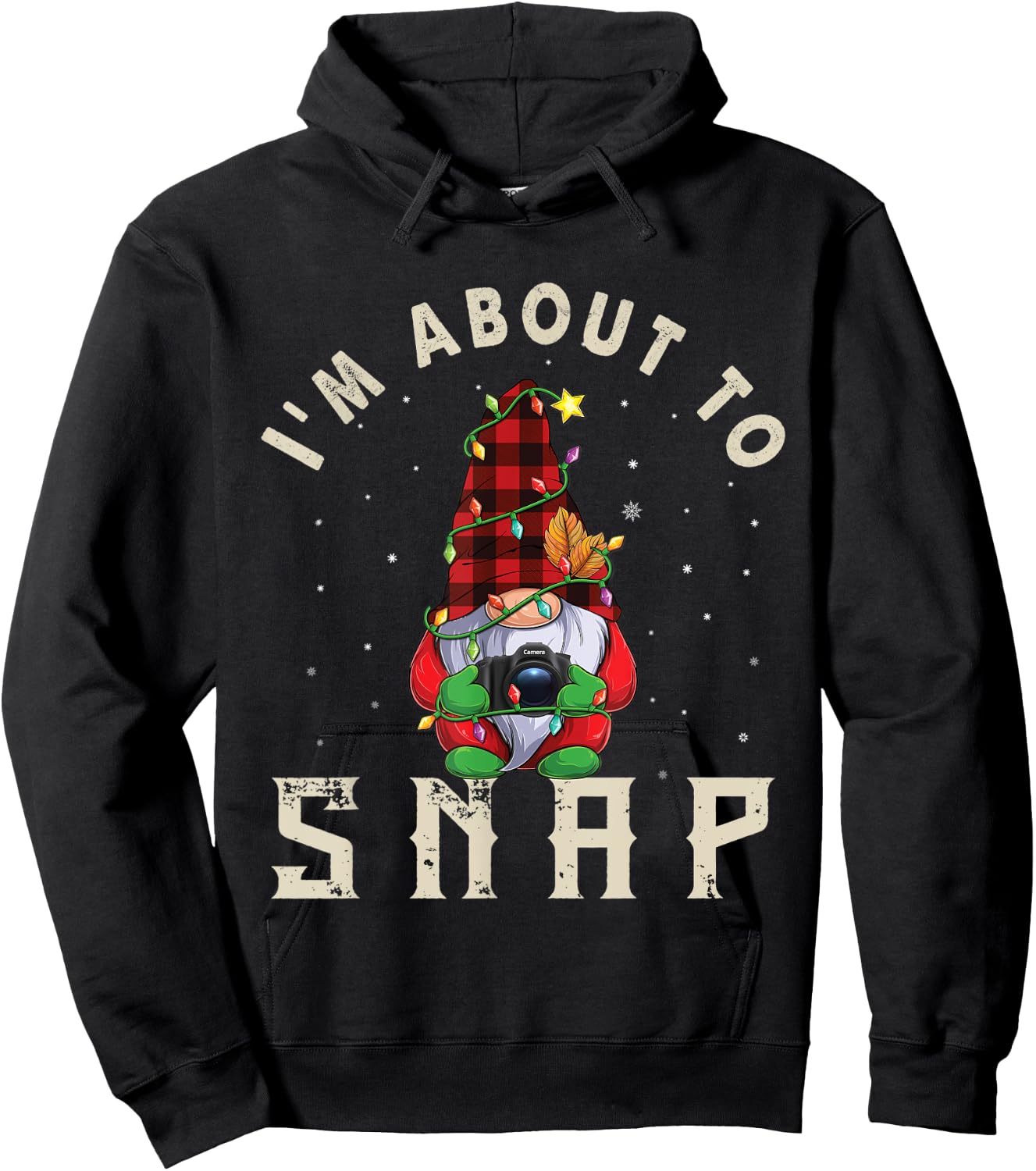 Gnome Photographer Christmas Lights Photography Funny Pajama Hoodie - Hoodie | Black