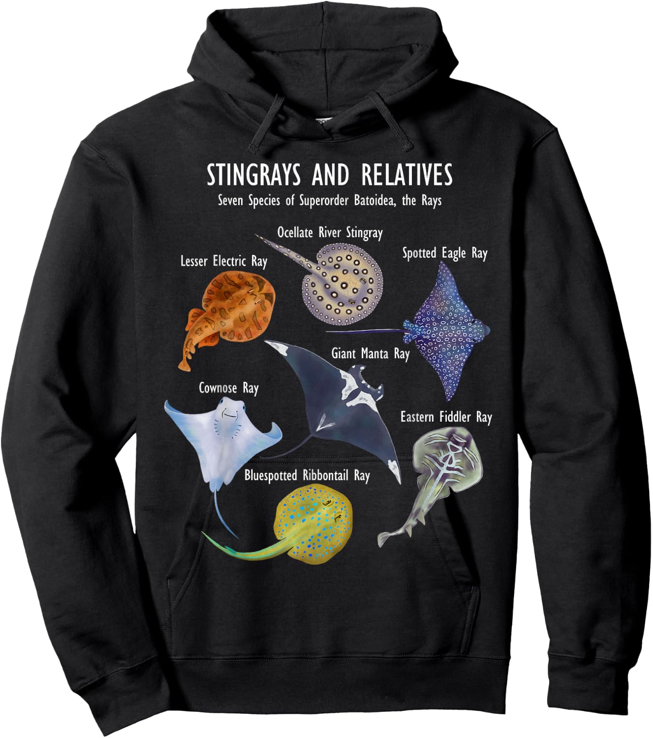 Stingray Species: Manta Ray, River Stingray, and More Hoodie - Hoodie | Black