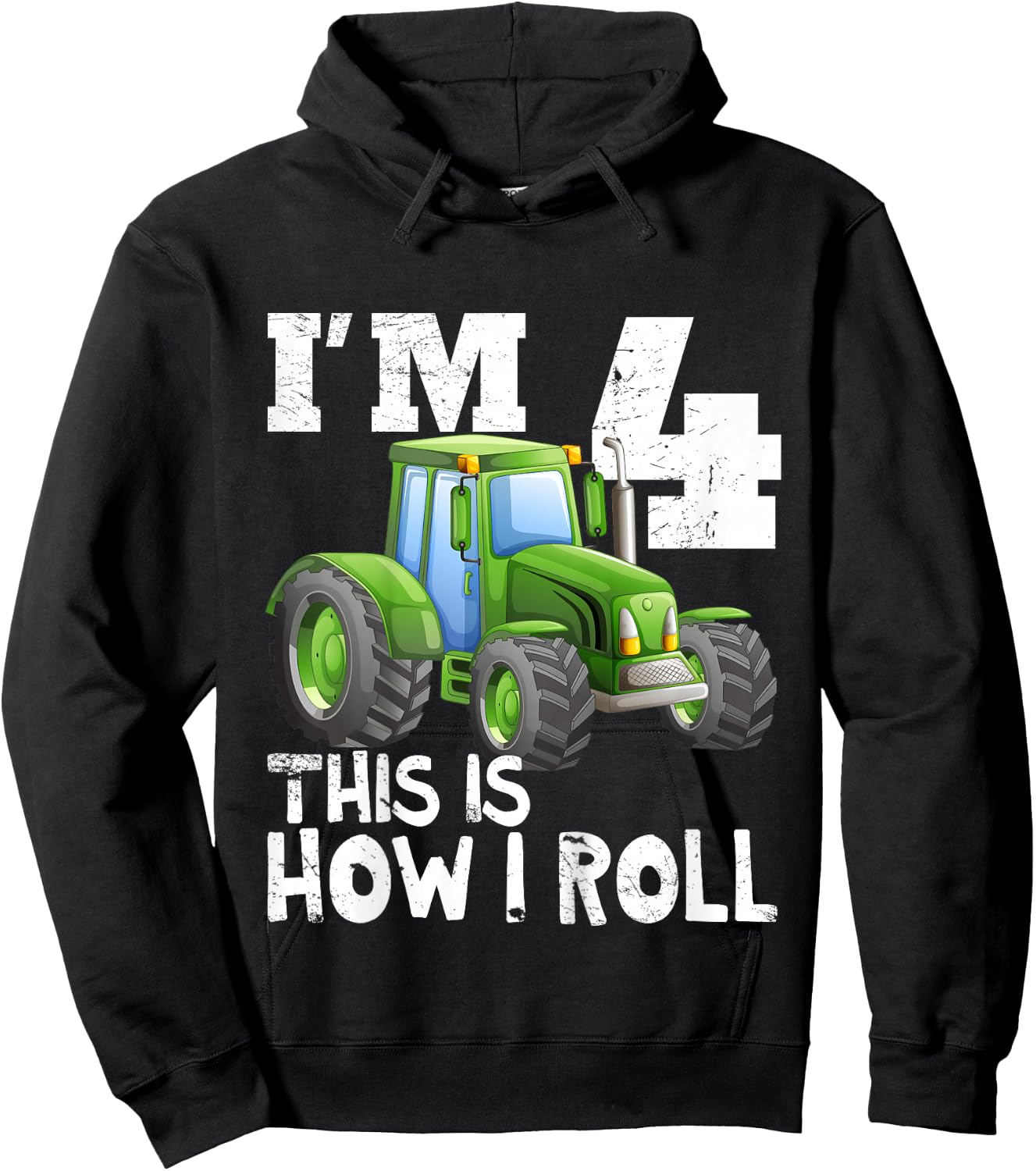 Kids Kids Farm Tractor 4th Birthday Party Shirt 4 Years Old Hoodie - Hoodie | Black