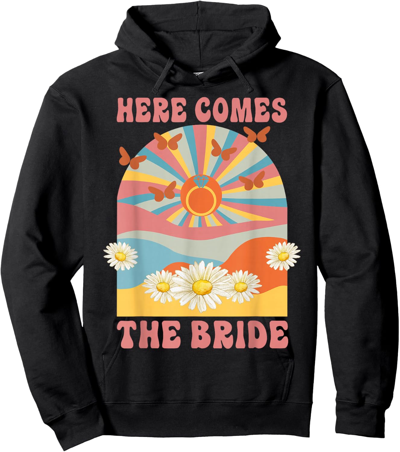 Here Comes The Bride 70s Hippie Retro Bachelorette Party Hoodie - Hoodie | Black