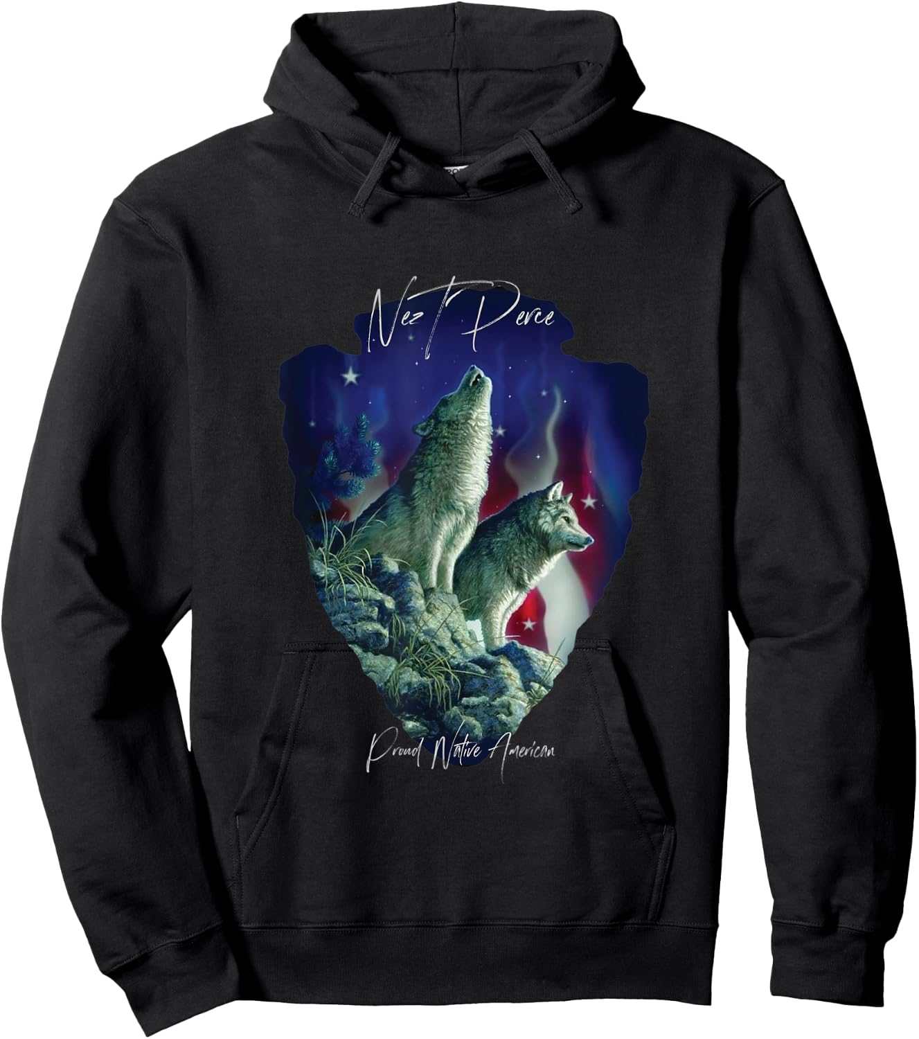 Nez Perce American Indian Tribe Wolf Pride Howling Tribute Hoodie - Hoodie | Black