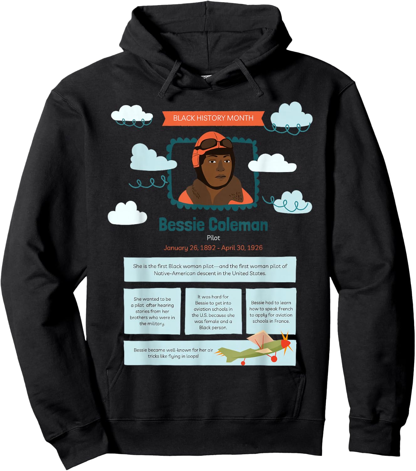 Black History Month Bessie Coleman Pilot Hoodie - Hoodie | Black