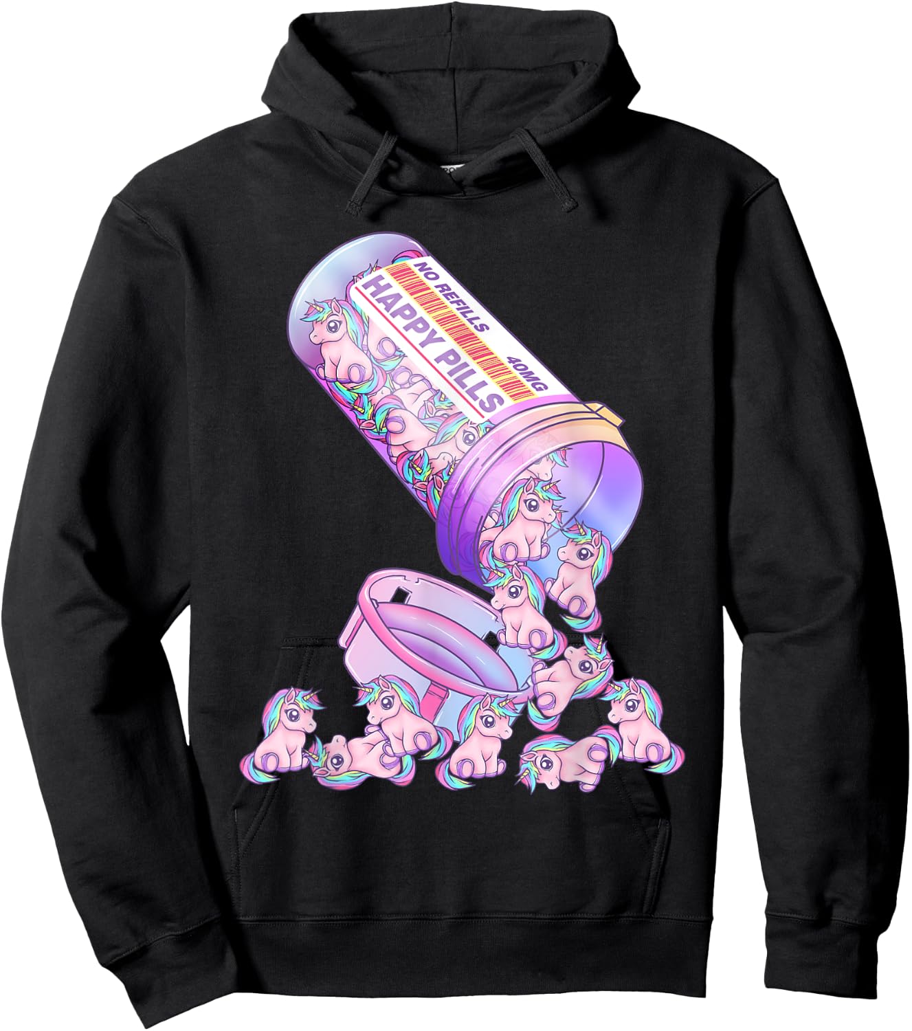 Happy Pills Pastel Goth Kawaii Yami Unicorn Otaku Women Hoodie - Hoodie | Black