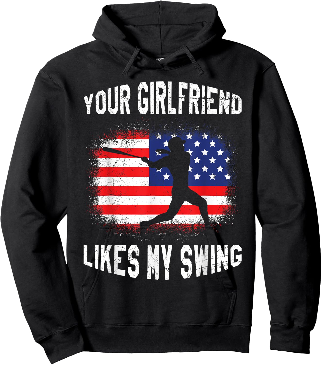 Your Girlfriend Likes My Swing Funny Baseball Hoodie - Hoodie | Black