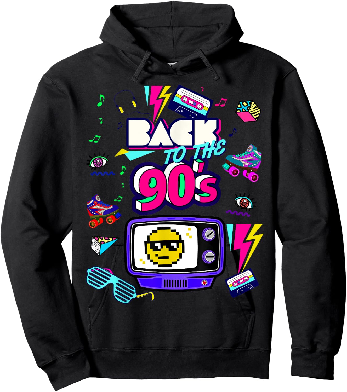 Men's Women's Kids Vintage Retro Back To 90's Graphic Design Hoodie - Hoodie | Black