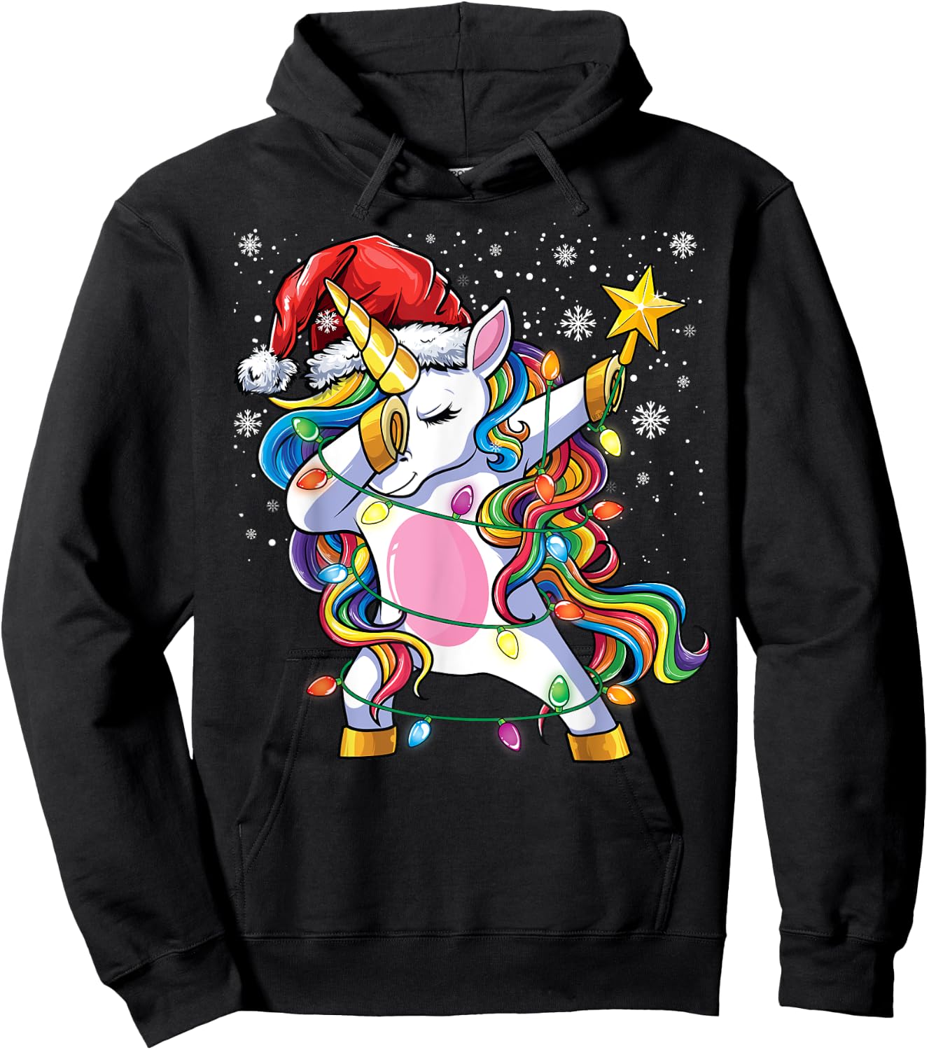 Christmas Unicorn Dab Girls Women Xmas Tree Santa Unicorn Hoodie - Hoodie | Black