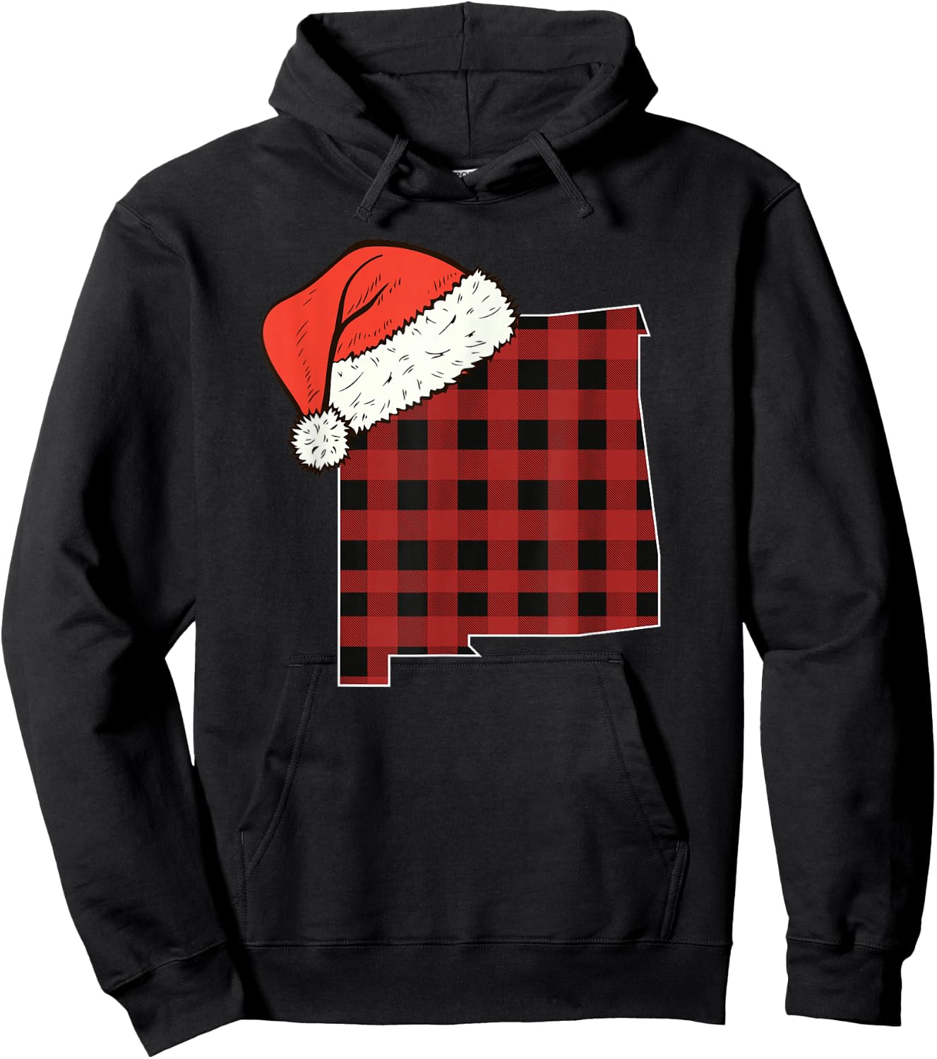 New Mexico Plaid Christmas Santa Hat Holiday Matching Hoodie - Hoodie | Black