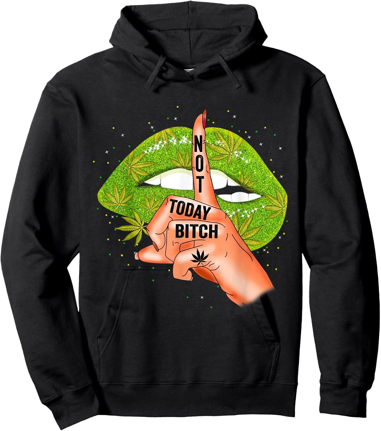 Funny Sexy Lips Cannabis Marijuana Weed Pot Leaf Lover Hoodie - Hoodie | Black