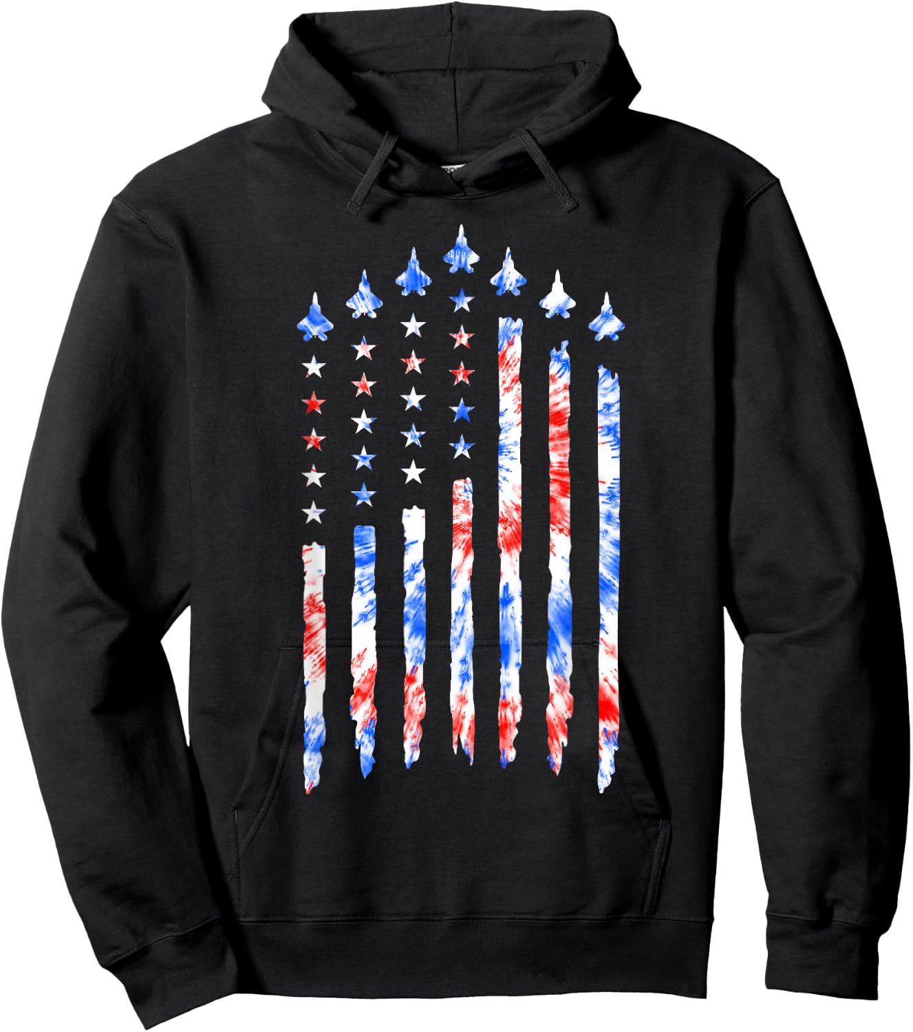 Fighter Jet Airplane American Flag Tie Dye 4th Of July Pilot Hoodie - Hoodie | Black
