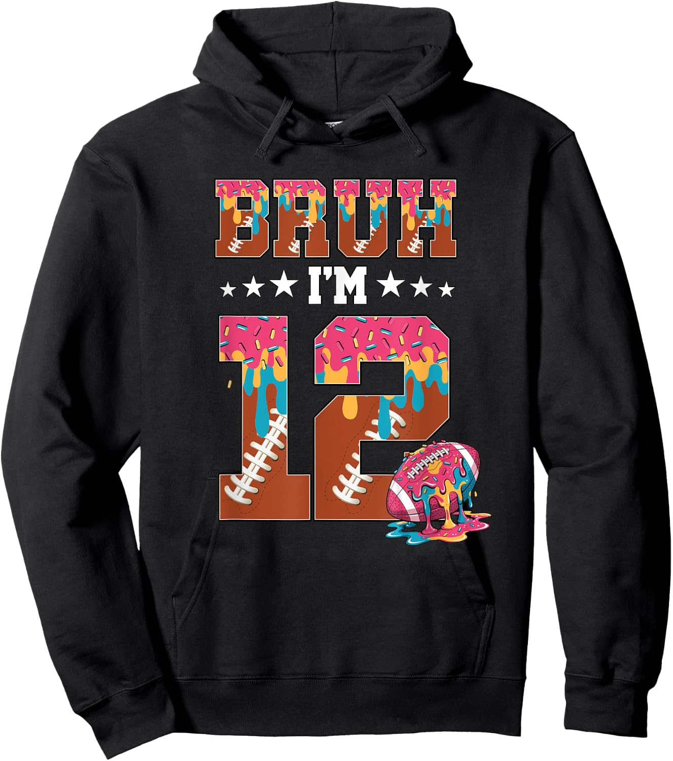 Bruh 12th Birthday Boy Football Ice Cream Drip 12 Year Old Hoodie - Hoodie | Black