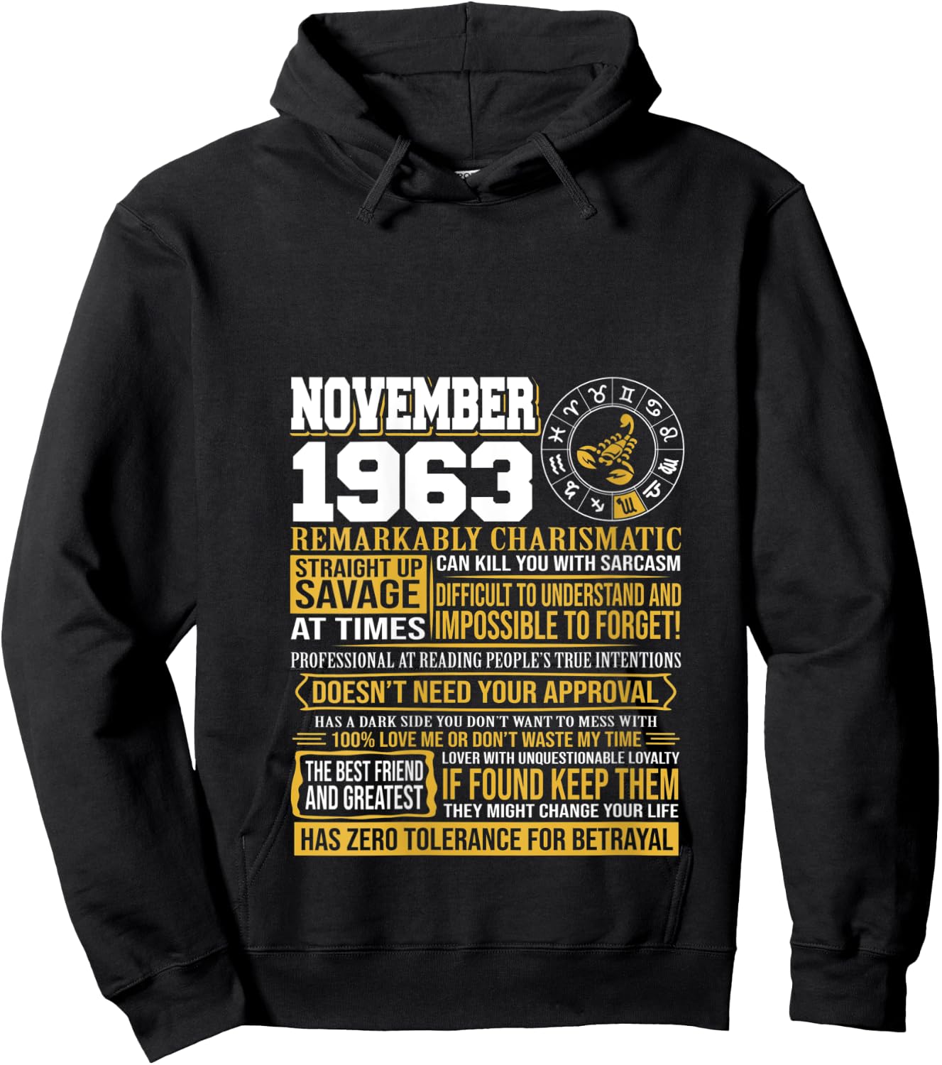 November Birthday Gifts - Born November Scorpio 1963 Funny V-Neck Hoodie - Hoodie | Black