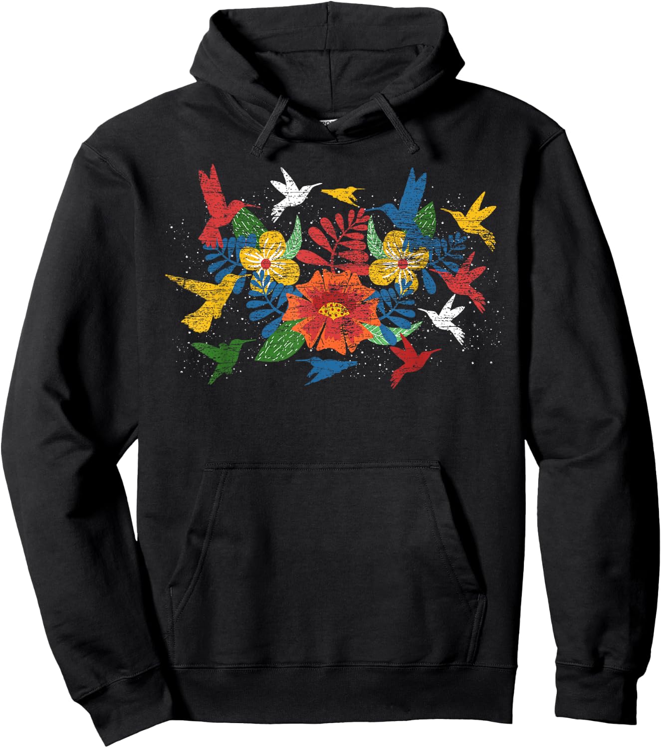 Floral Bird Flowers Hummingbird Animal Vintage Hummingbird Hoodie - Hoodie | Black