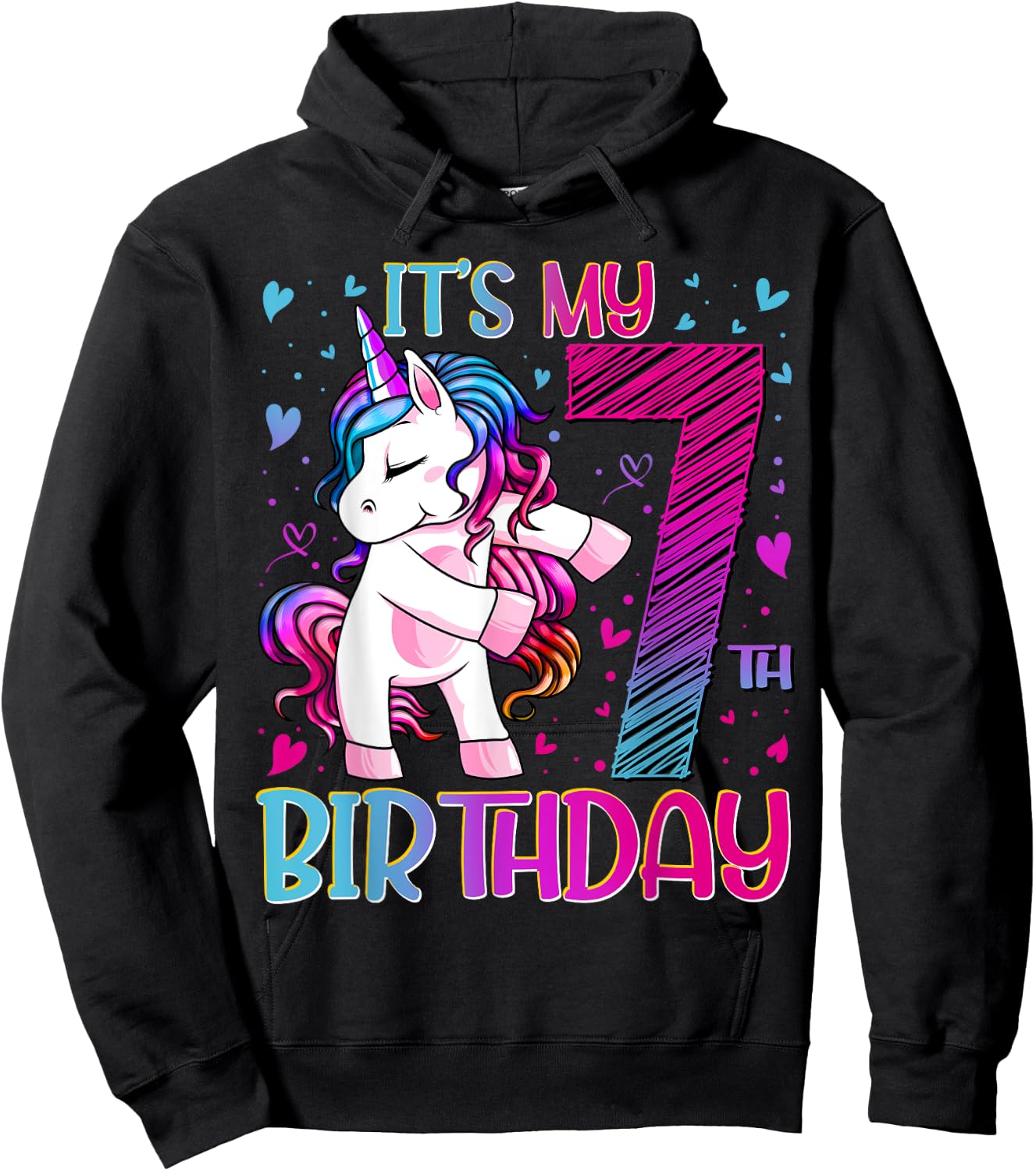 7 Year Old Gifts Unicorn Flossing 7th Birthday Girl Party Hoodie - Hoodie | Black