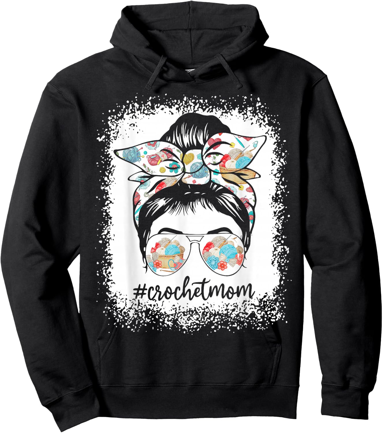 Women Bleached Crochet Mom Messy Bun Crochet Lover Hoodie - Hoodie | Black