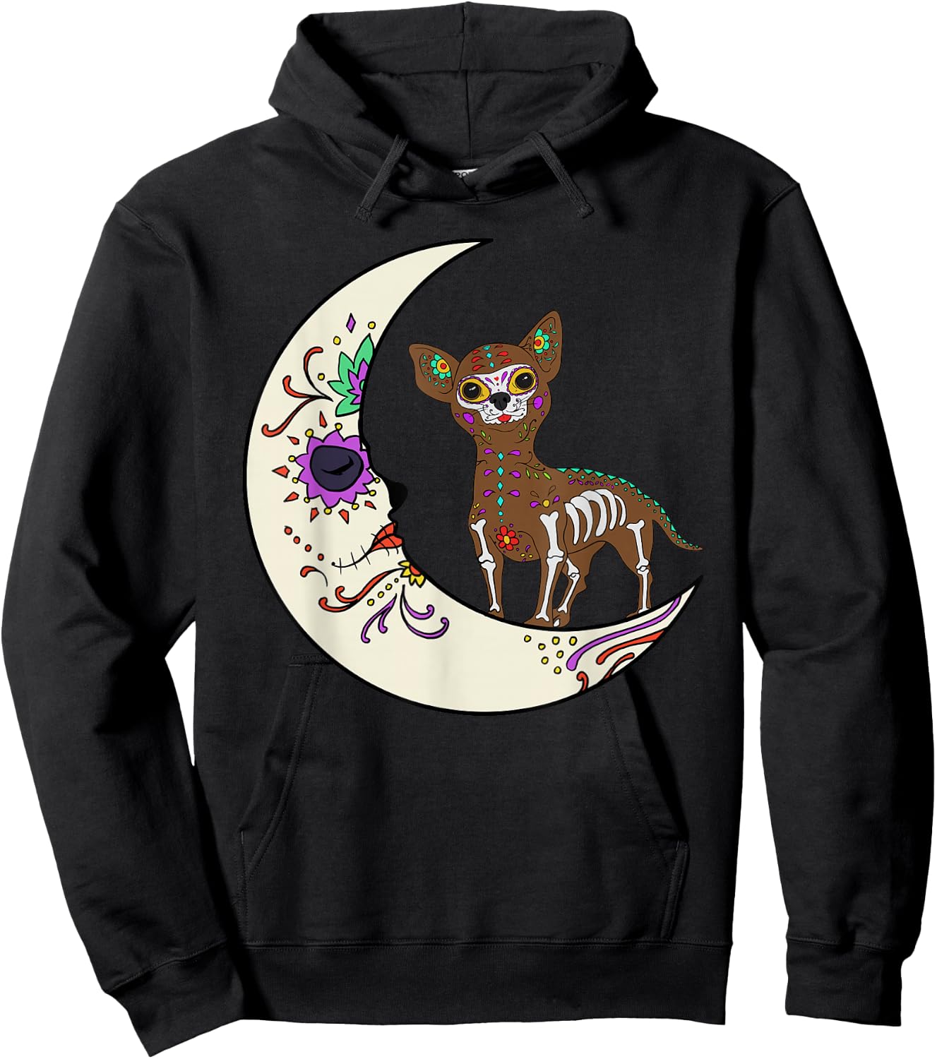 Day of Dead Chihuahua On Moon Dog Chihuahua Sugar Skull Women Kids Hoodie - Hoodie | Black