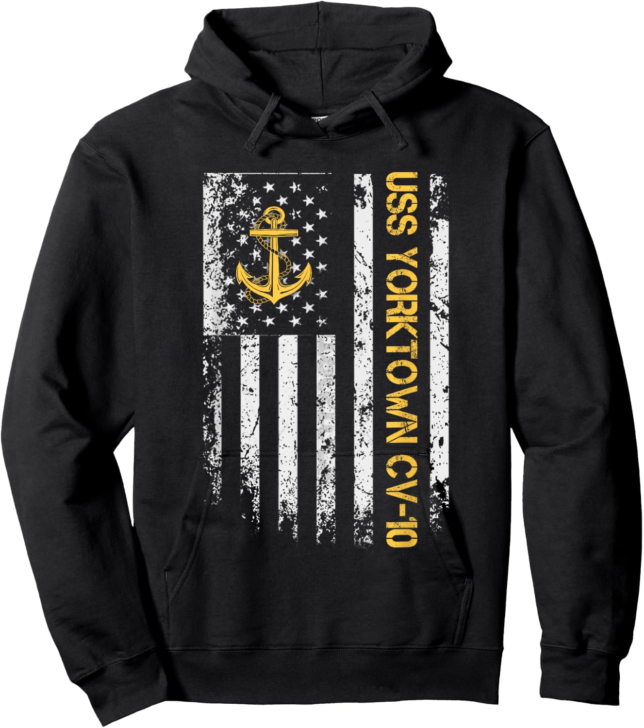 USS Yorktown CV-10 Aircraft Carrier USA Flag Veterans Day Women Men Hoodie - Hoodie | Black