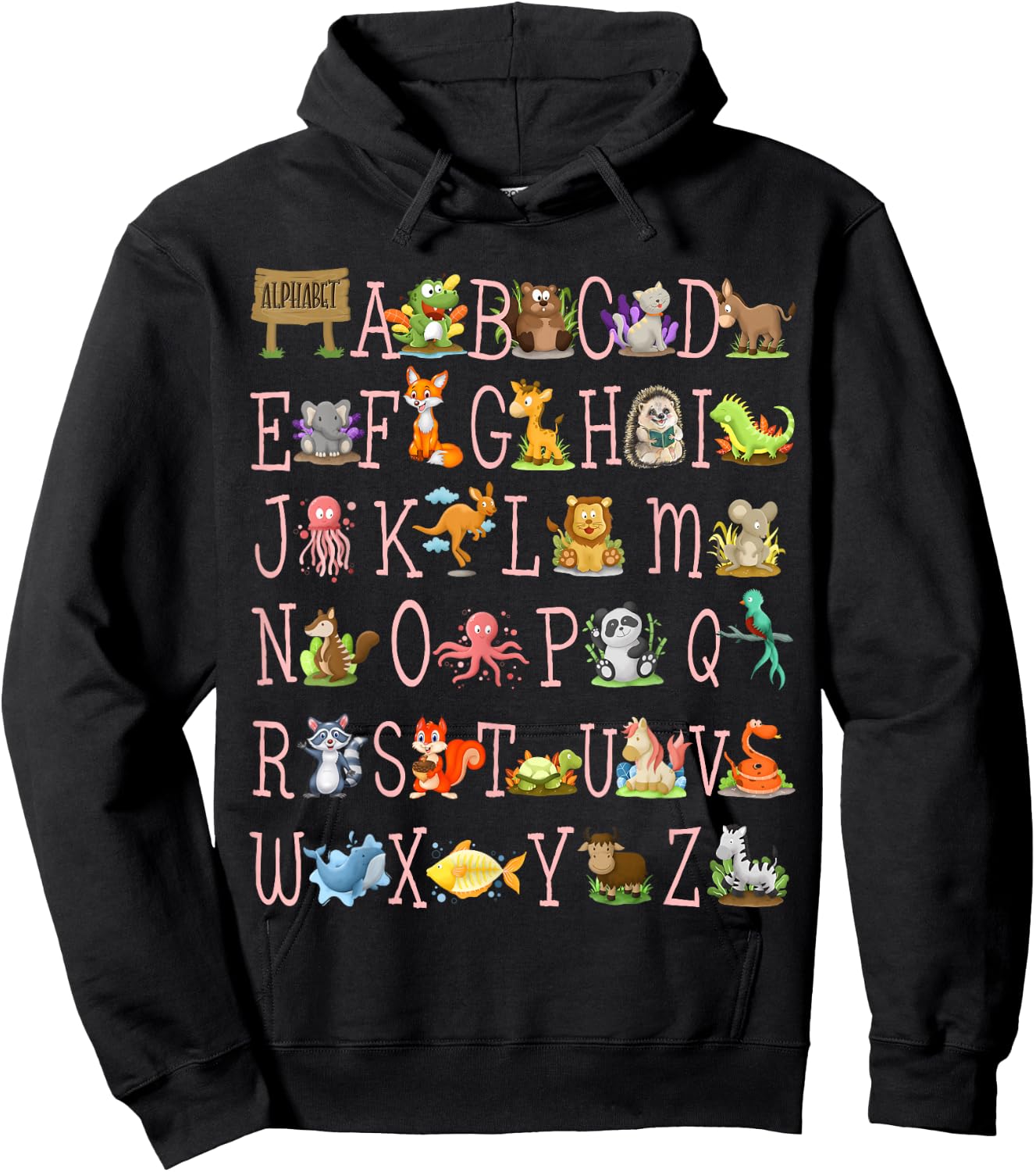Back to School Kindergarten Teacher ABCs Animals Alphabet Hoodie - Hoodie | Black