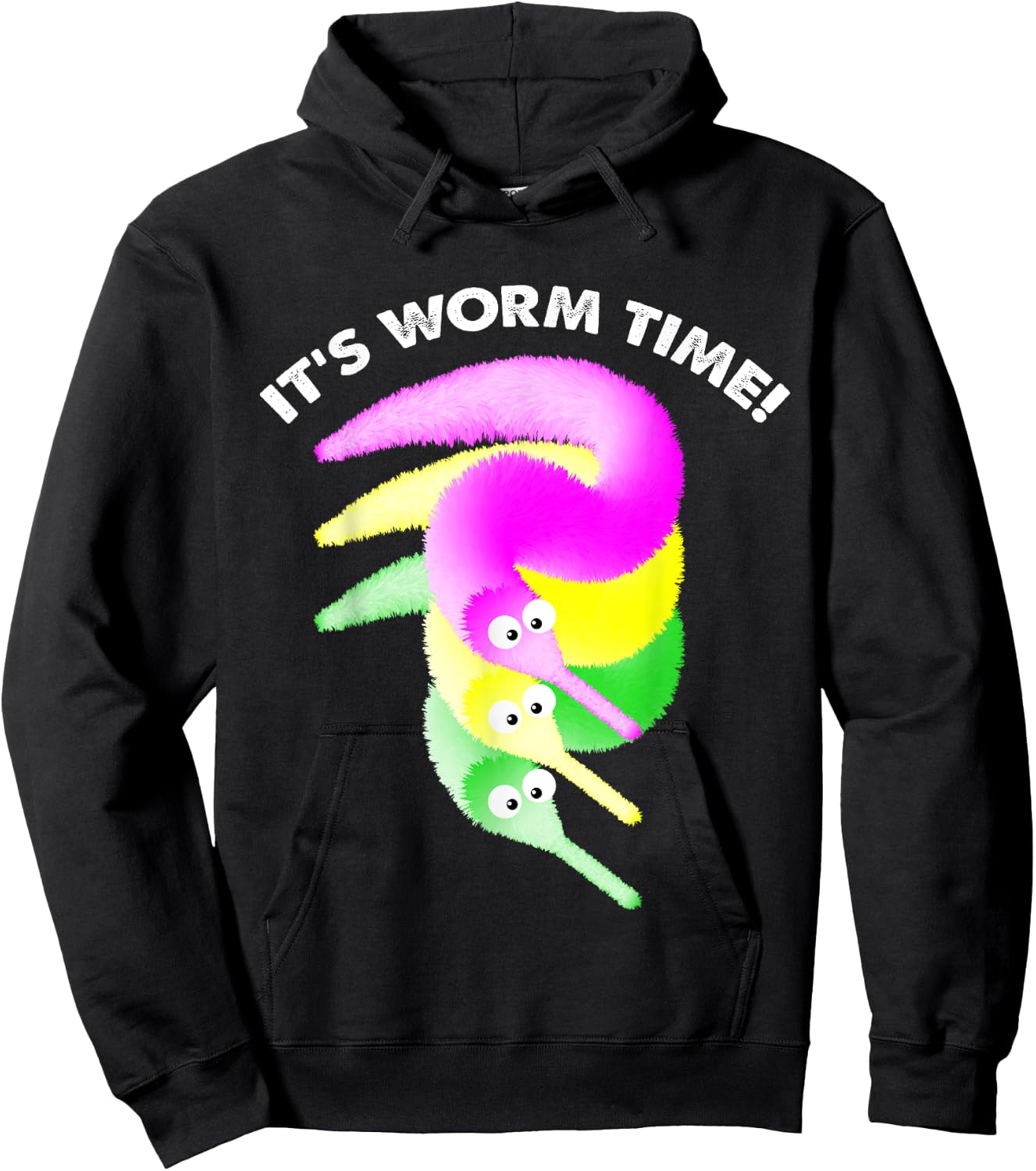It's Worm Time , Magic Fuzzy Worms Toy on a String Hoodie - Hoodie | Black