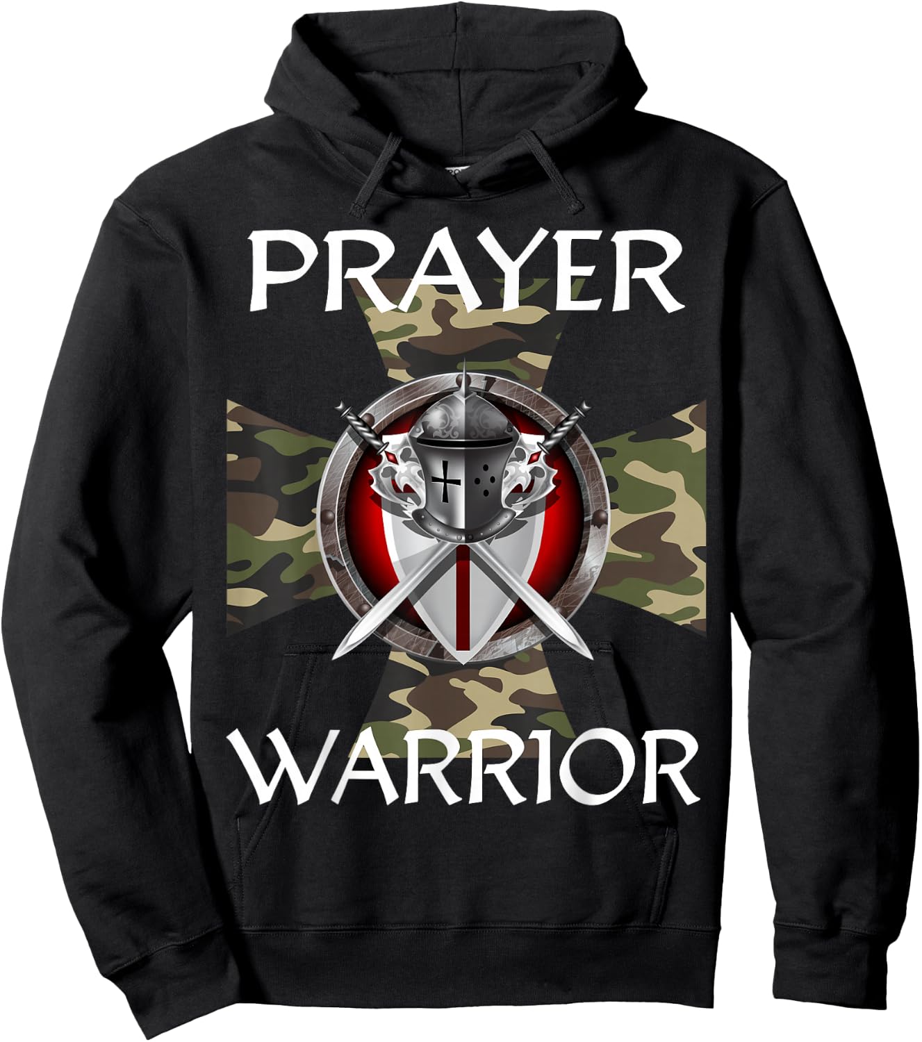 Christian Prayer Warrior Green Camo Cross Religious Messages Hoodie - Hoodie | Black