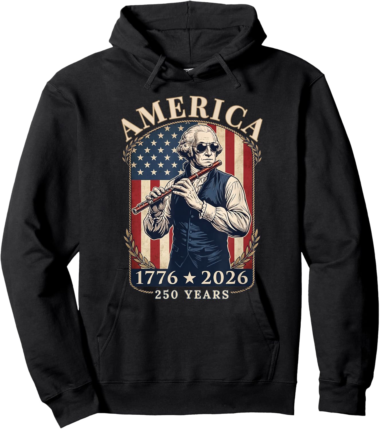 George Washington Sunglasses Flute 1776-2026 250 Years Hoodie - Hoodie | Black
