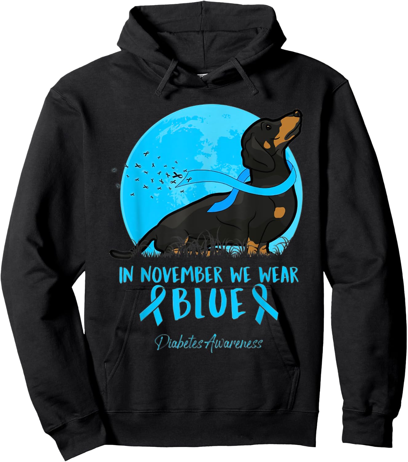 In November We Wear Blue Diabetes Awareness Dachshund Lover Hoodie - Hoodie | Black