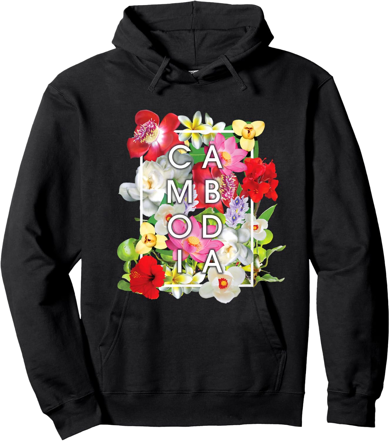 Flowers of Cambodia Word Art - Khmer Pride Hoodie - Hoodie | Black
