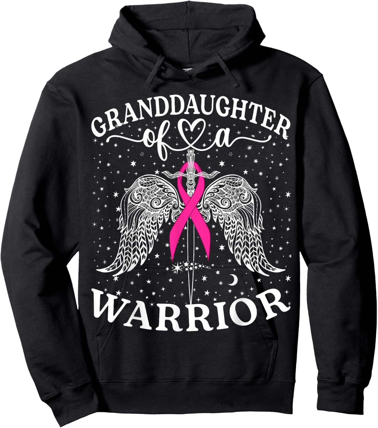 Granddaughter Of A Warrior Breast Cancer Awareness Support Hoodie - Hoodie | Black