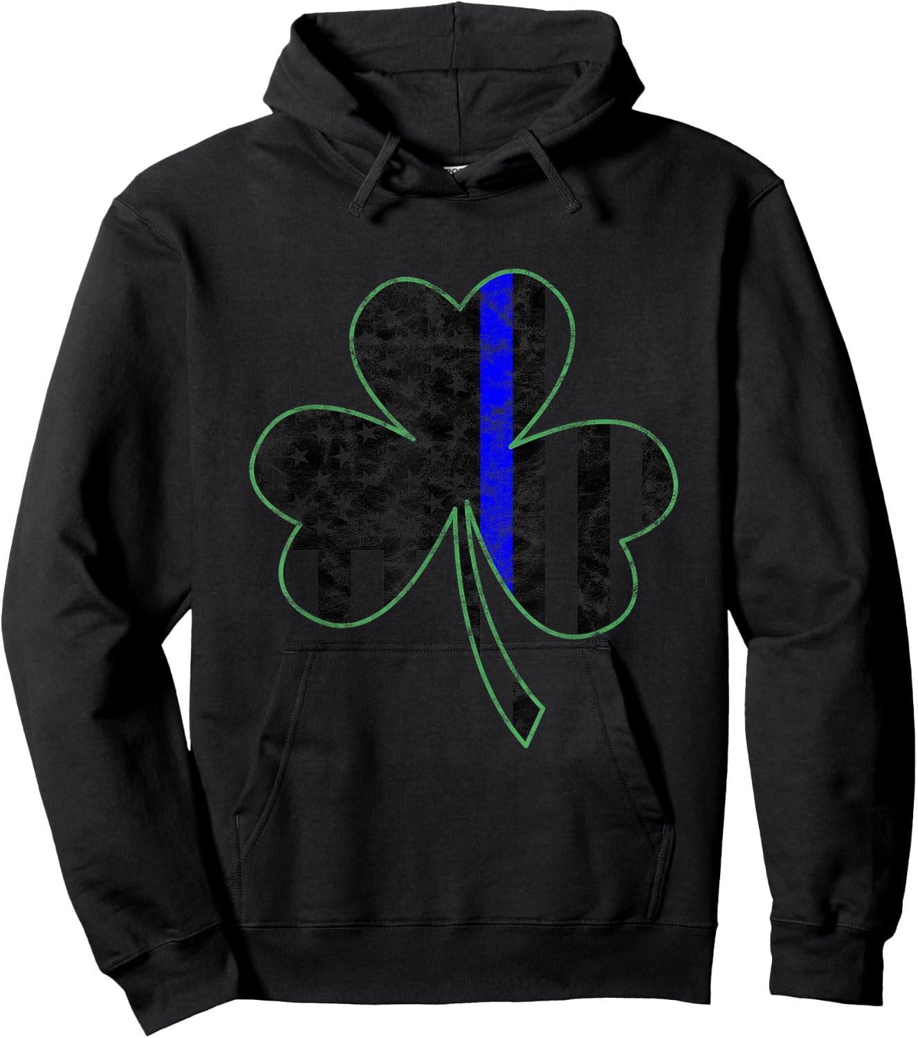 Thin Blue Line St Patricks Day Shamrock Police Gift T Shirt Hoodie - Hoodie | Black