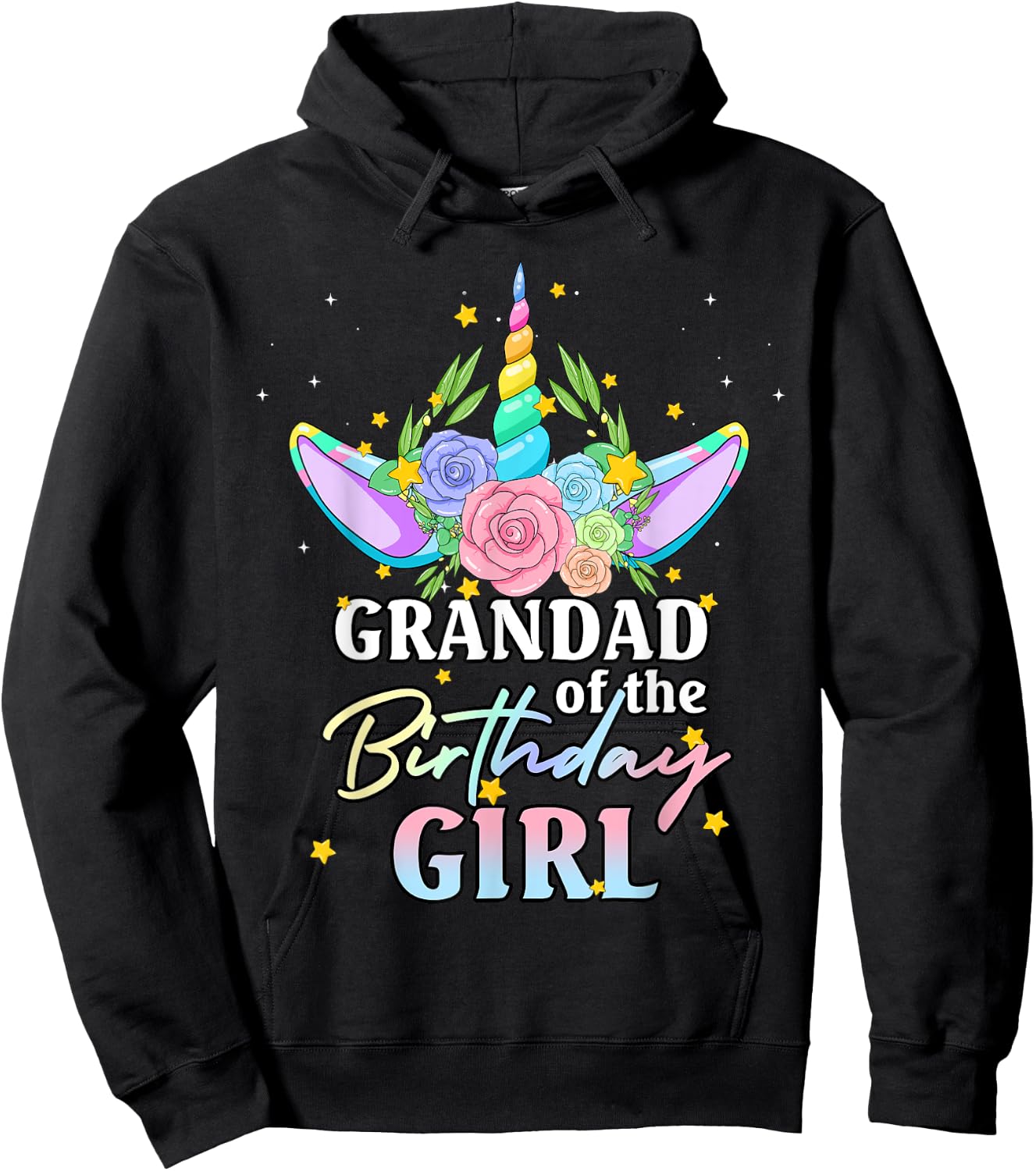 Grandad of the Birthday Girl Unicorn Rainbow Matching Family Hoodie - Hoodie | Black