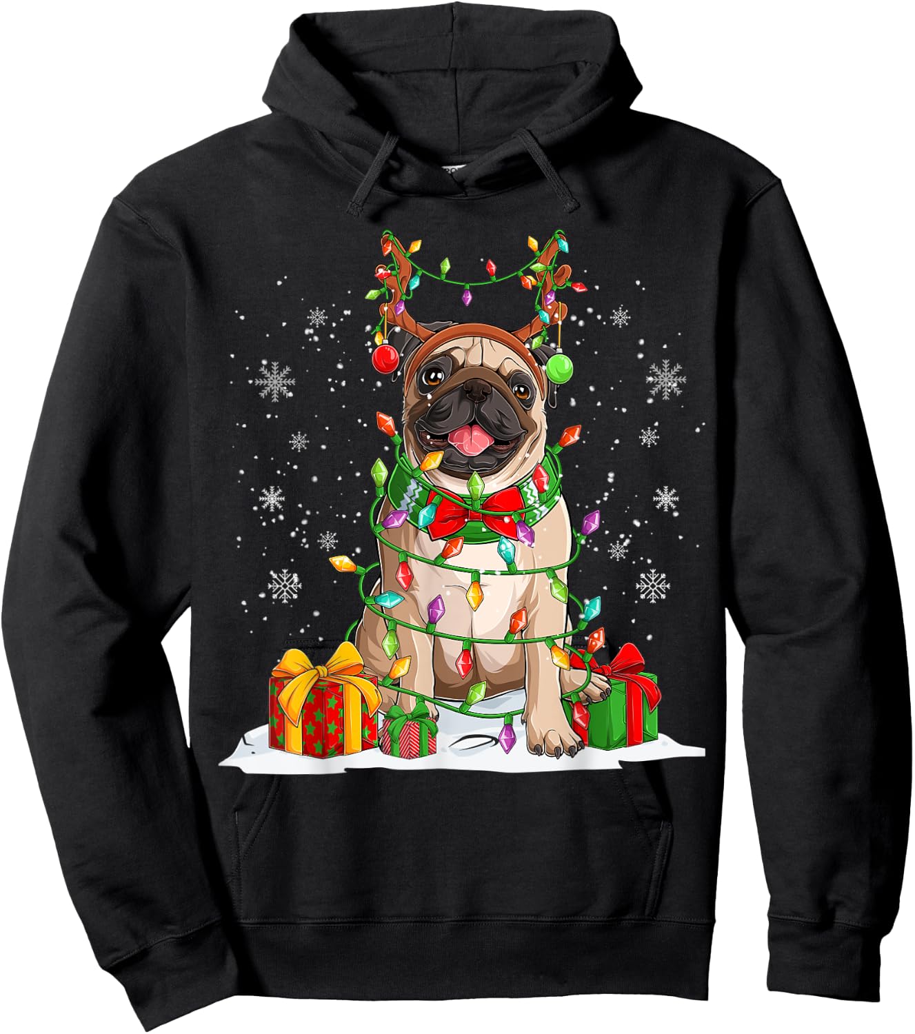 Ugly Pug Christmas Sweater Pajama Men Family Hoodie - Hoodie | Black
