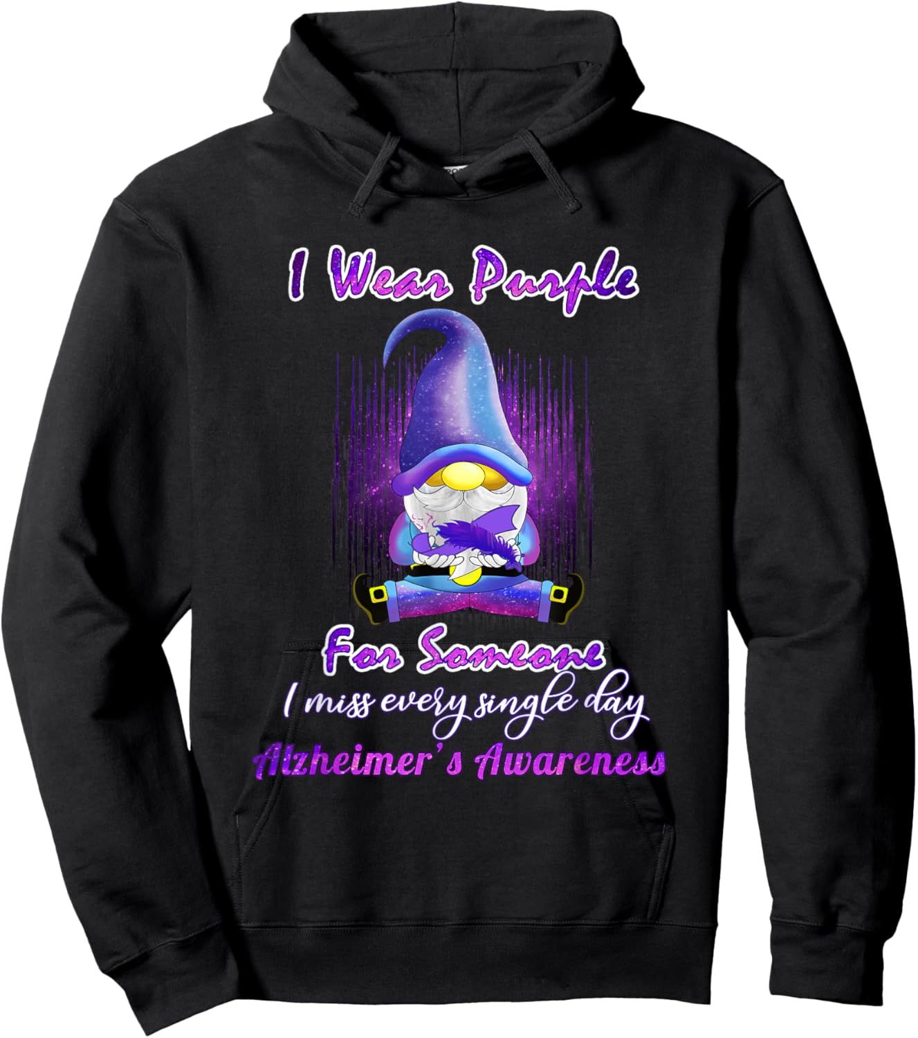 Alzheimer's Awareness Products I Wear Purple Ribbon Gnome Hoodie - Hoodie | Black