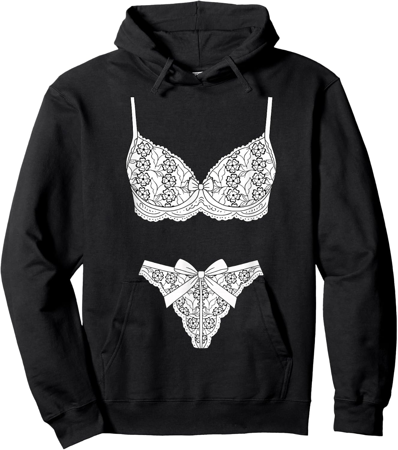Sexy Lace Lingerie Set Print Bridal Party Honeymoon Hoodie - Hoodie | Black