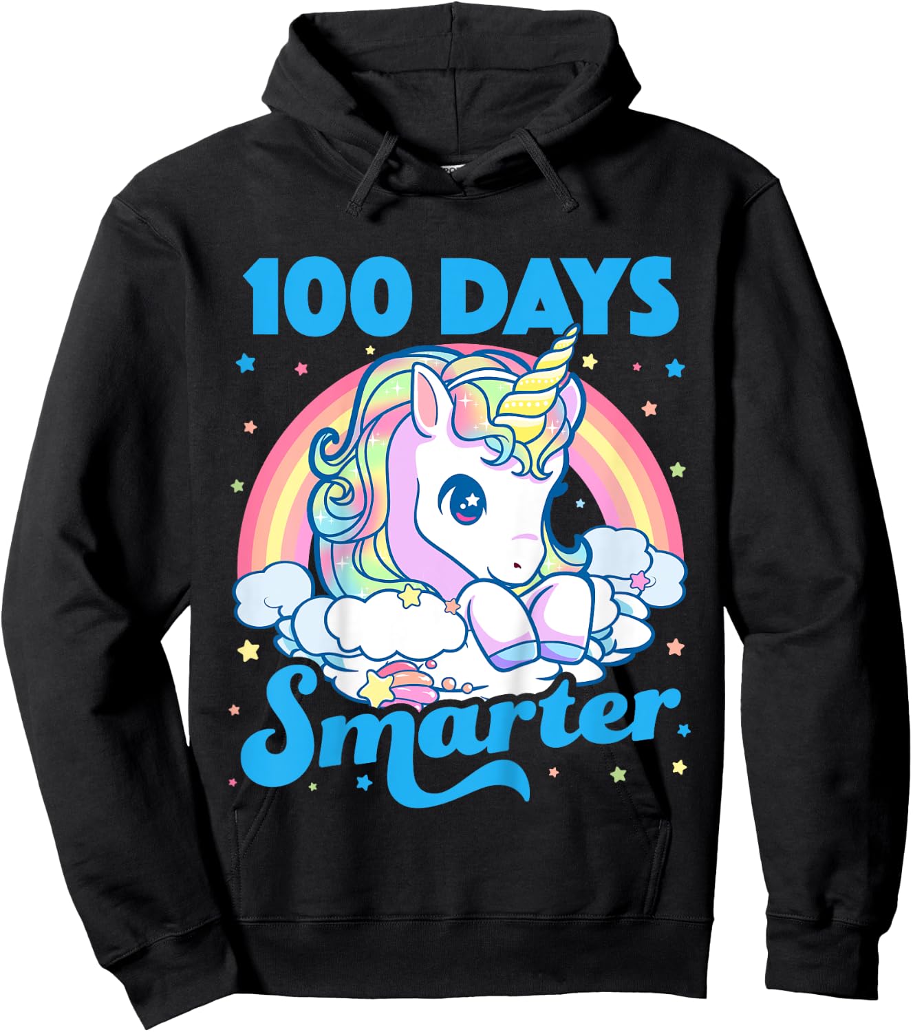 Kids 100 Days Smarter Unicorn Girls Teacher 100th Day of School Hoodie - Hoodie | Black