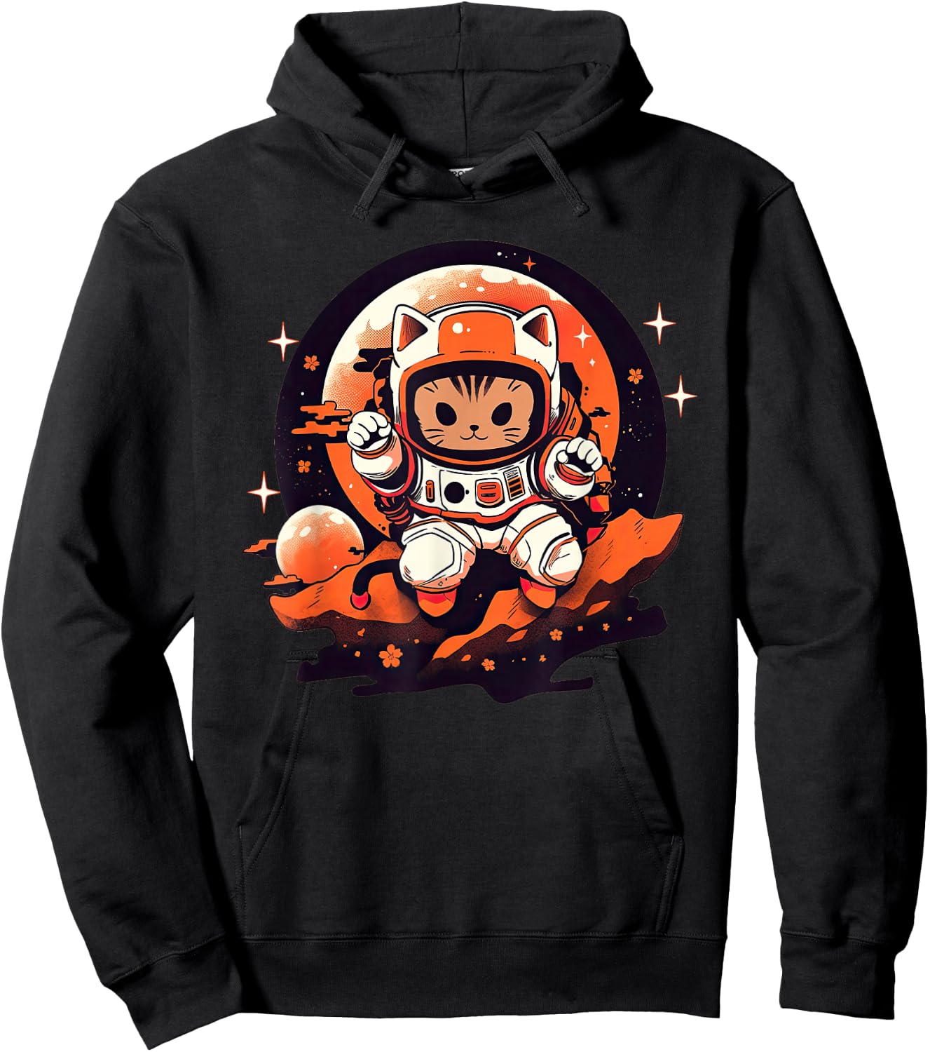 Kawaii Space Cat Retro Astronaut Cute Kitty Neko Cat Stars Hoodie - Hoodie | Black
