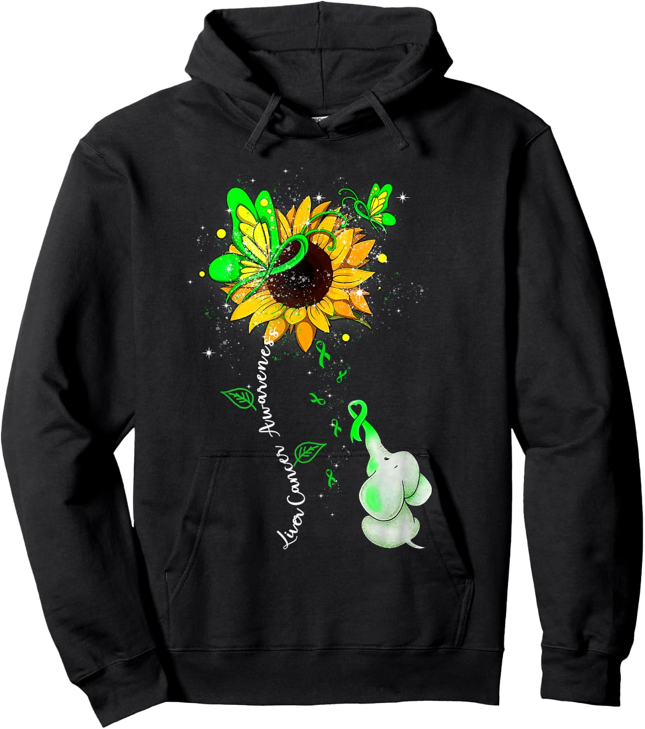 Liver Cancer Awareness Sunflower Elephant Men Hoodie - Hoodie | Black