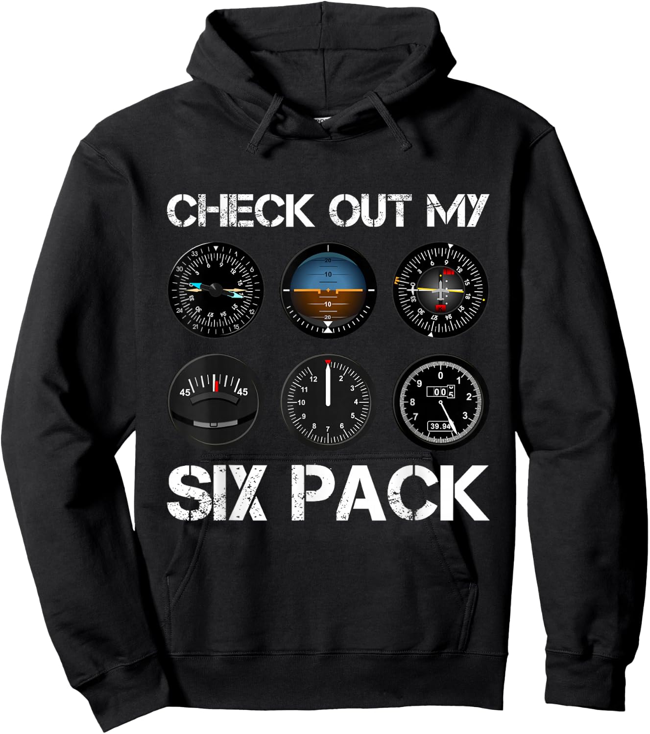 Funny Pilot T Shirt Airplane Six Pack Flight Instruments Hoodie - Hoodie | Black