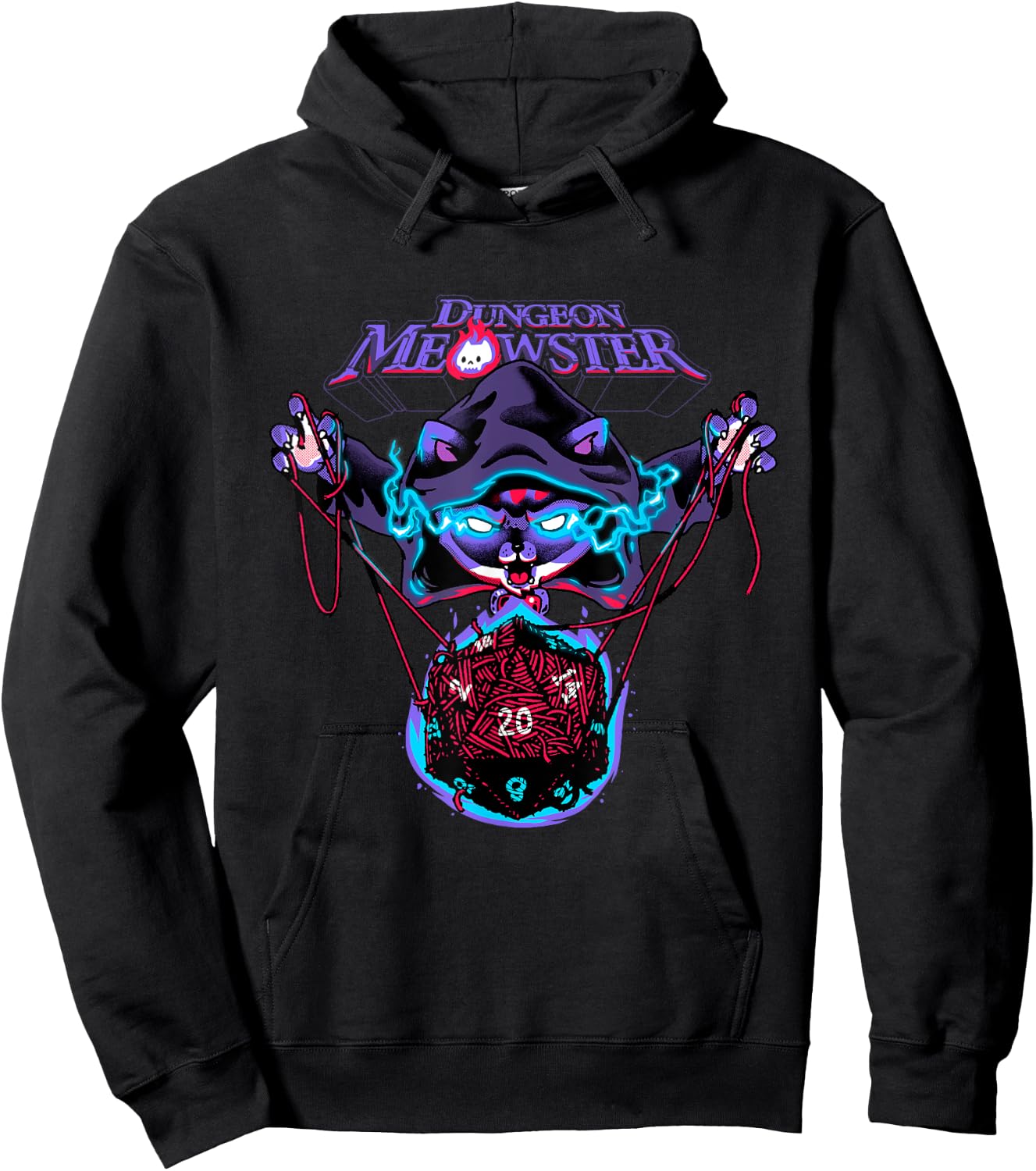 Dungeon Meowster Funny Nerdy Gamer Cat D20 Tabletop RPG Hoodie - Hoodie | Black