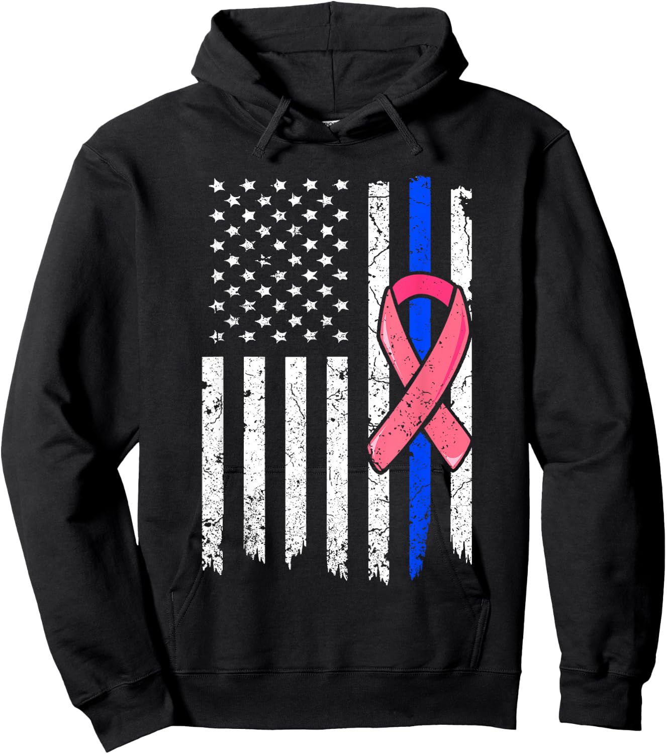 Breast Cancer Police American Flag Shirt Pink Ribbon Fighter Hoodie - Hoodie | Black