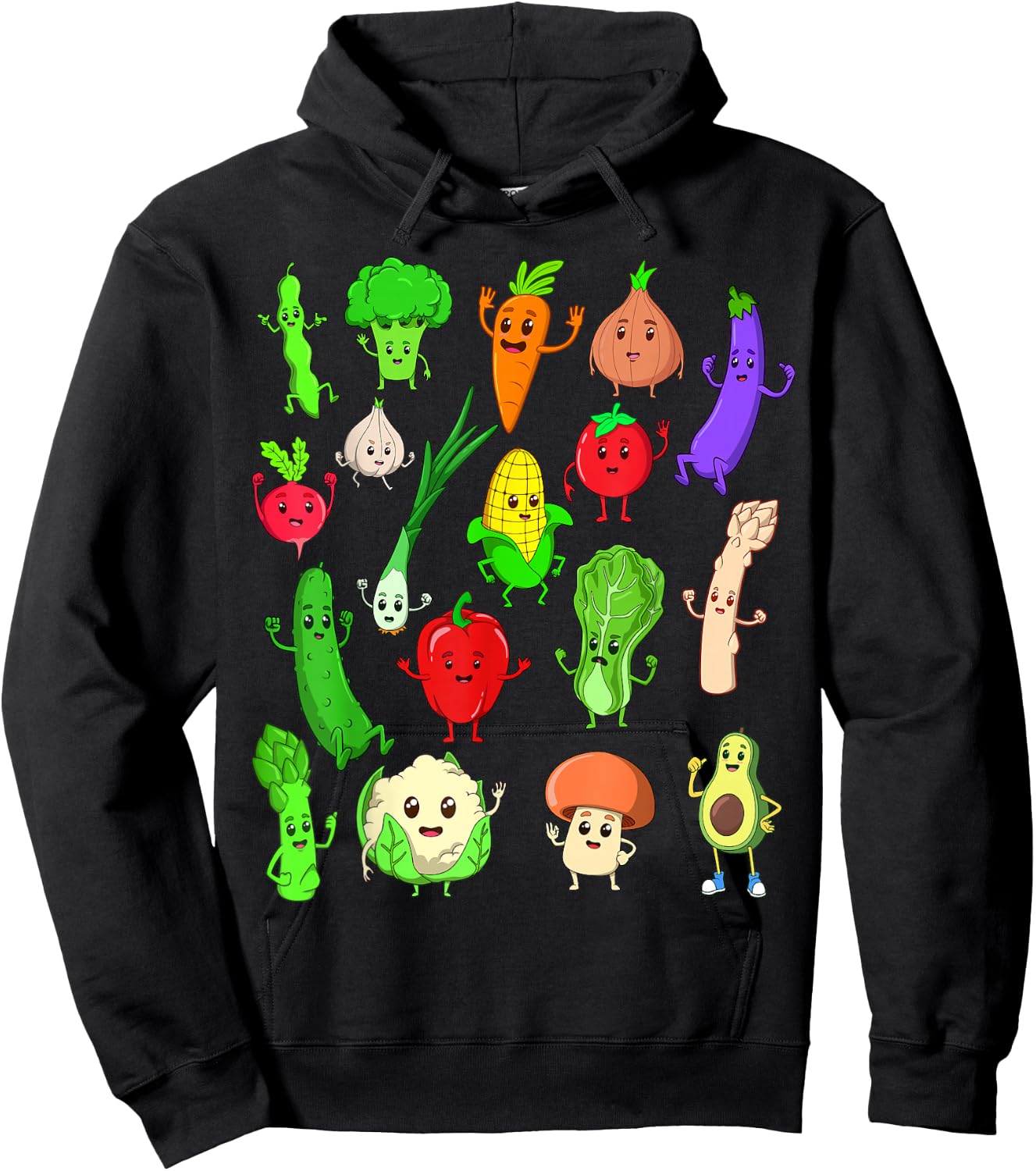 Comic Kawaii Vegetables Hoodie - Hoodie | Black