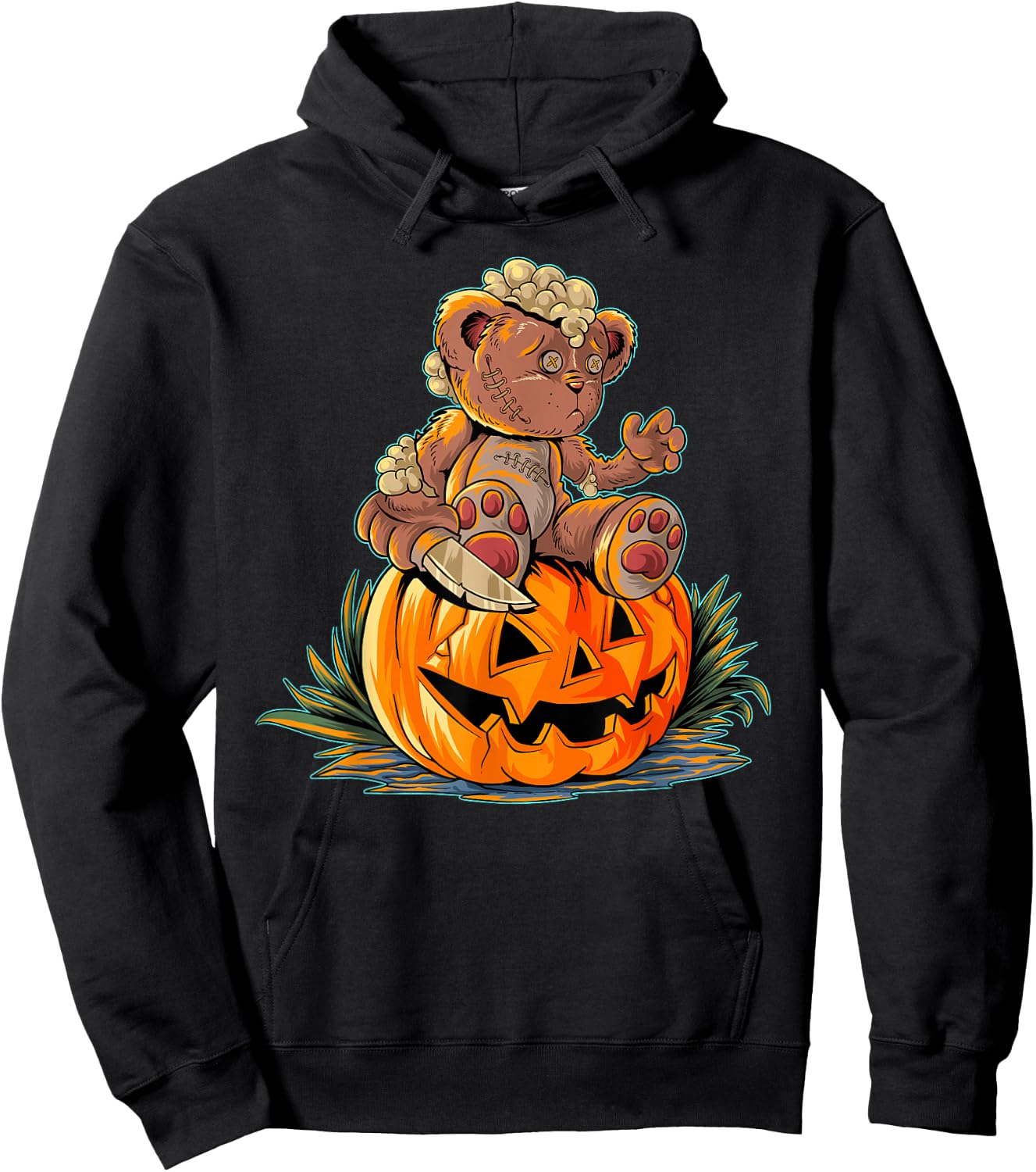 Halloween Spooky Teddy Bear, Pumpkin Hoodie - Hoodie | Black