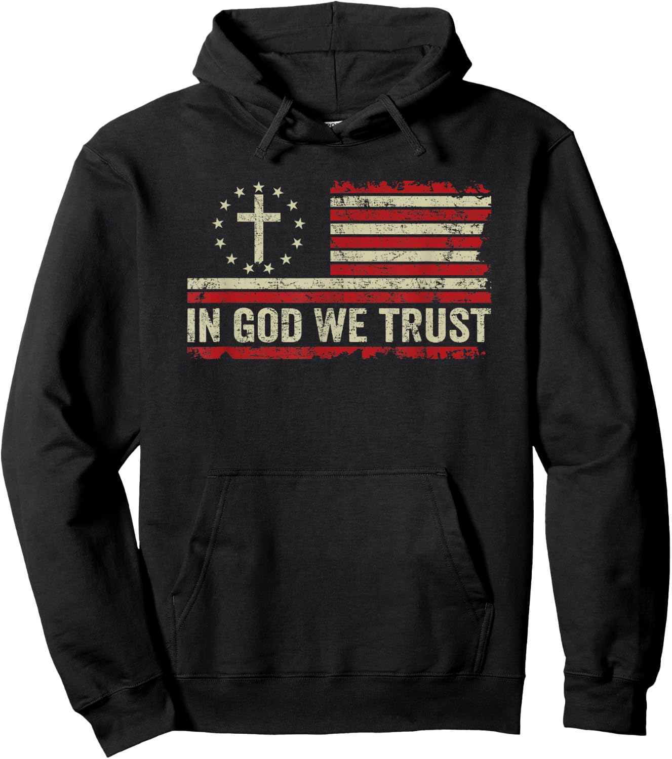 In God We Trust - Vintage American Flag Cross Patriotic Hoodie - Hoodie | Black