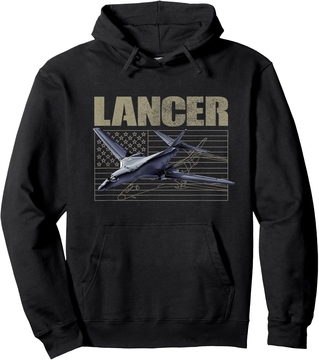 USA B1 Lancer Military Jet Bomber Airplane American Flag Women Kids Men Hoodie - Hoodie | Black