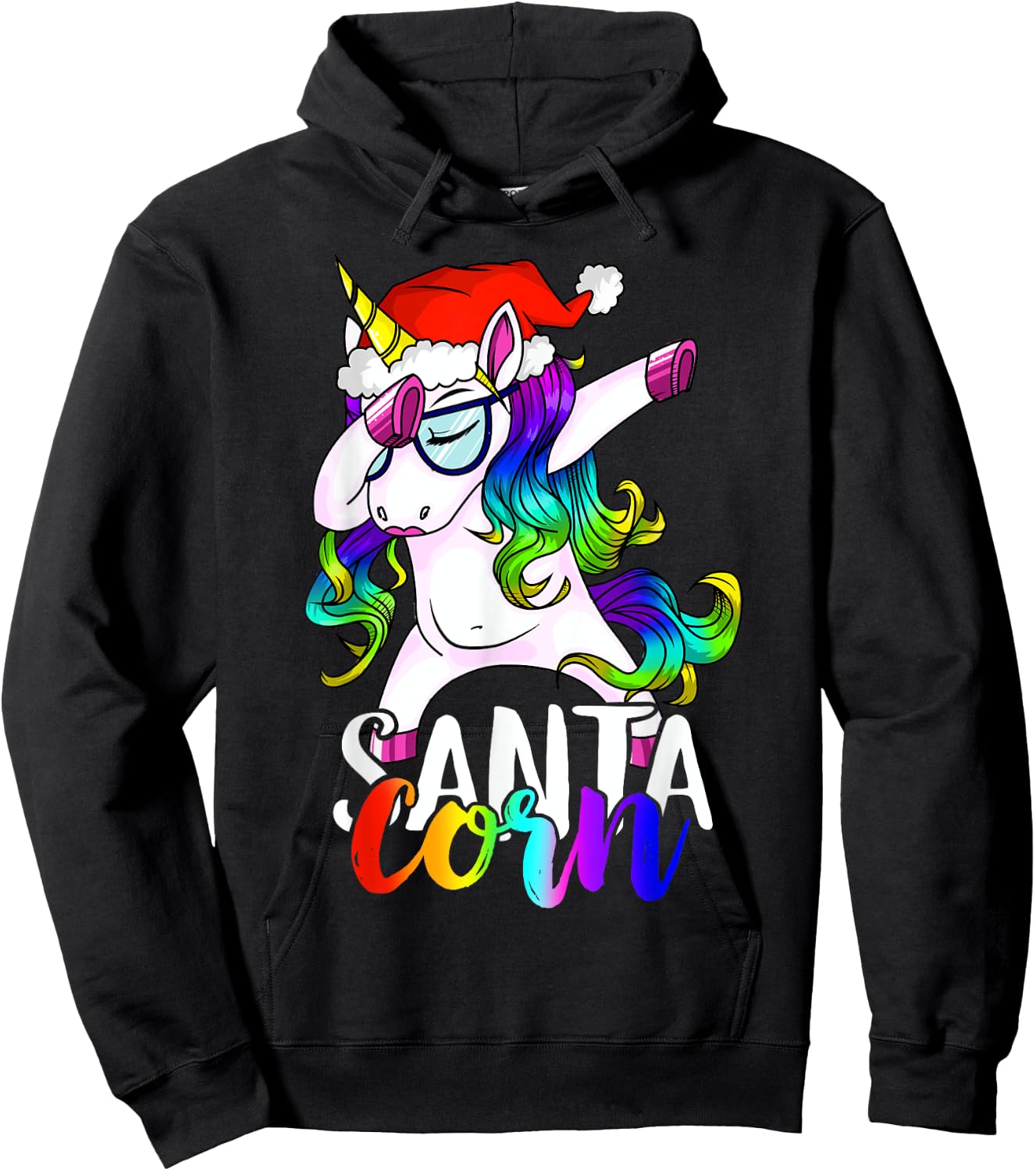 Santacorn Dabbing Unicorn Boys Girls Women Xmas Pajamas Hoodie - Hoodie | Black