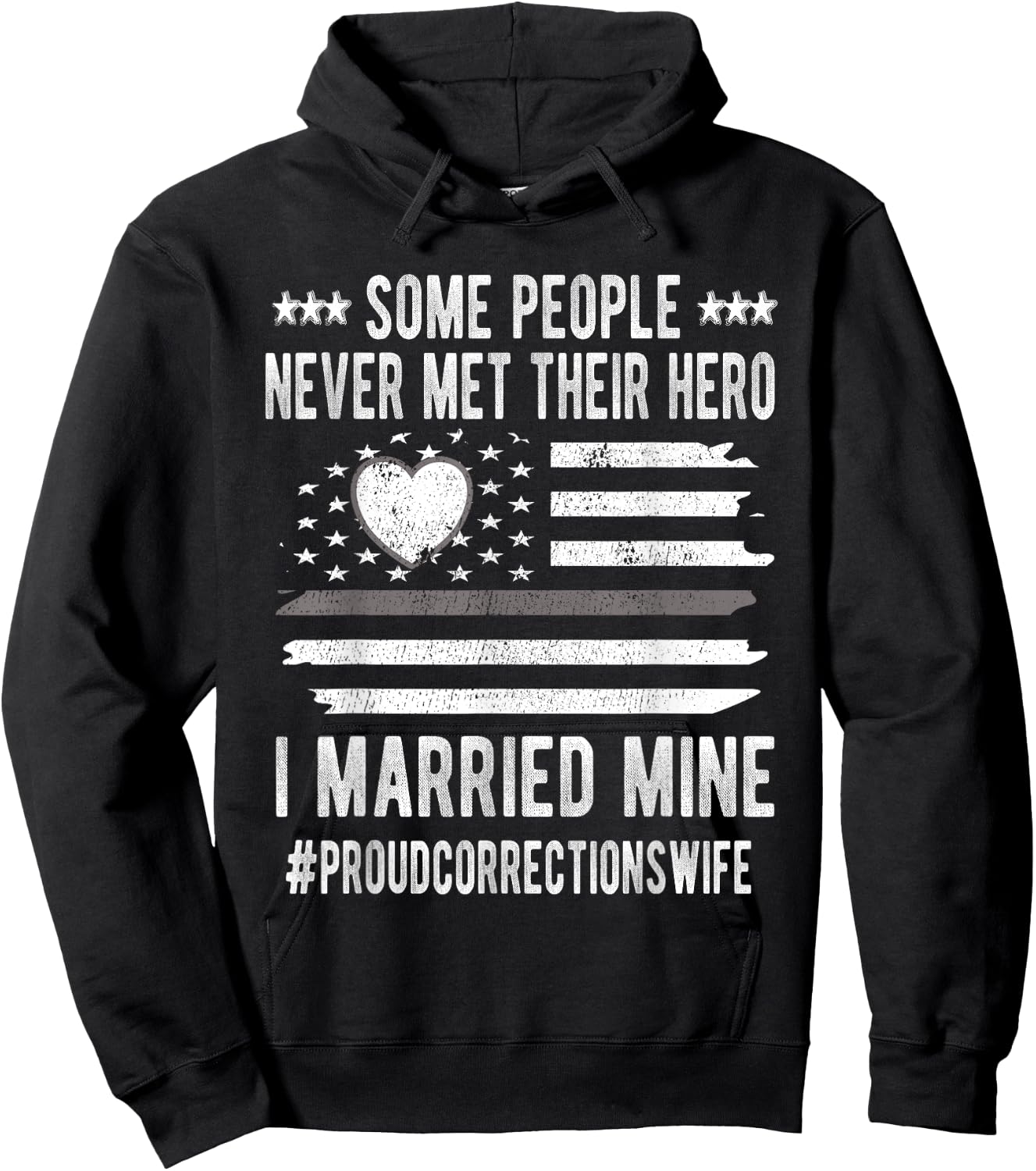 Proud Corrections Wife US Flag Thin Silver Line Husband Hoodie - Hoodie | Black