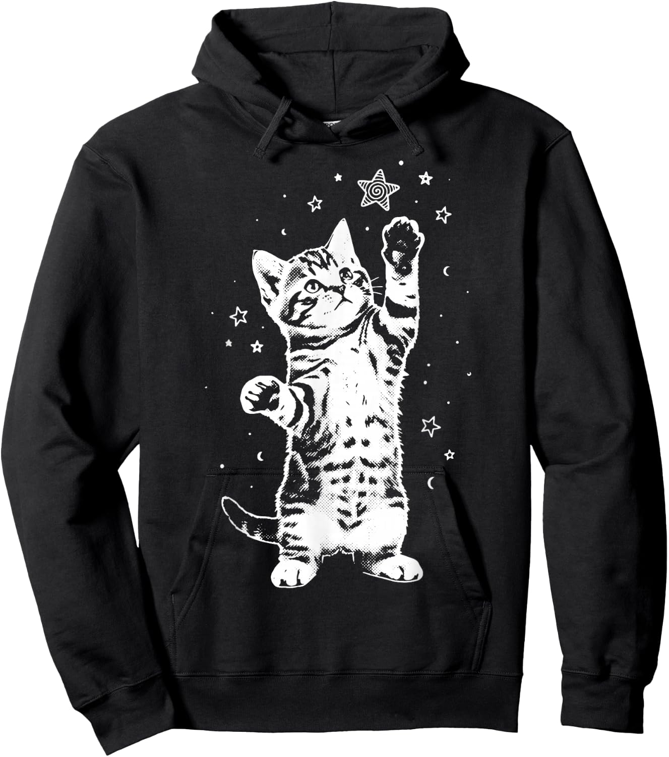Cat Stars 2000s Aesthetic Vintage Hoodie - Hoodie | Black