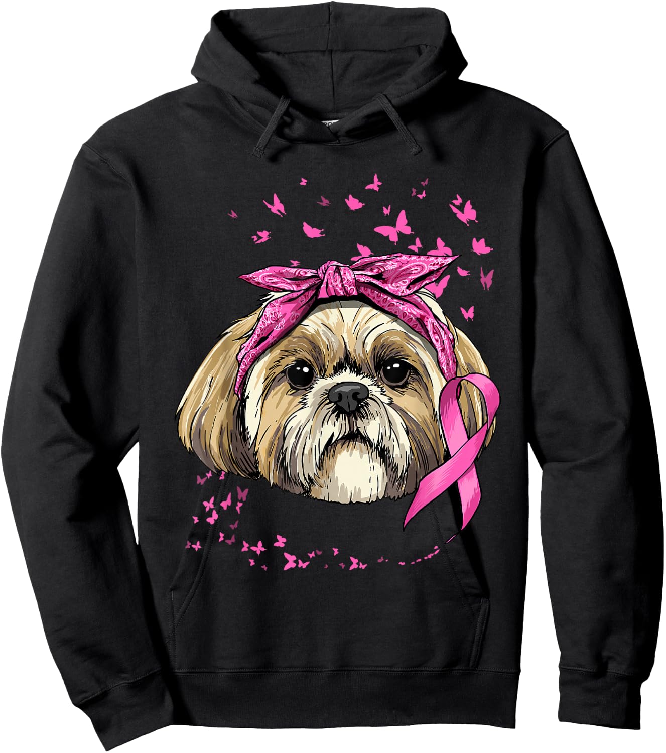 Breast Cancer Awareness Shih Tzu Dog Pink Ribbon Survivor Hoodie - Hoodie | Black