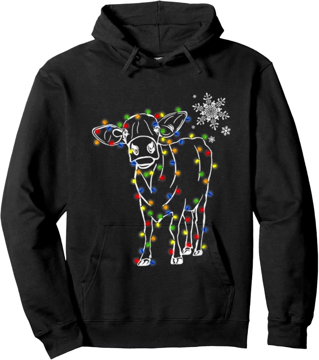 Cow Christmas Light Tree Cow Xmas Snow Lover Hoodie - Hoodie | Black
