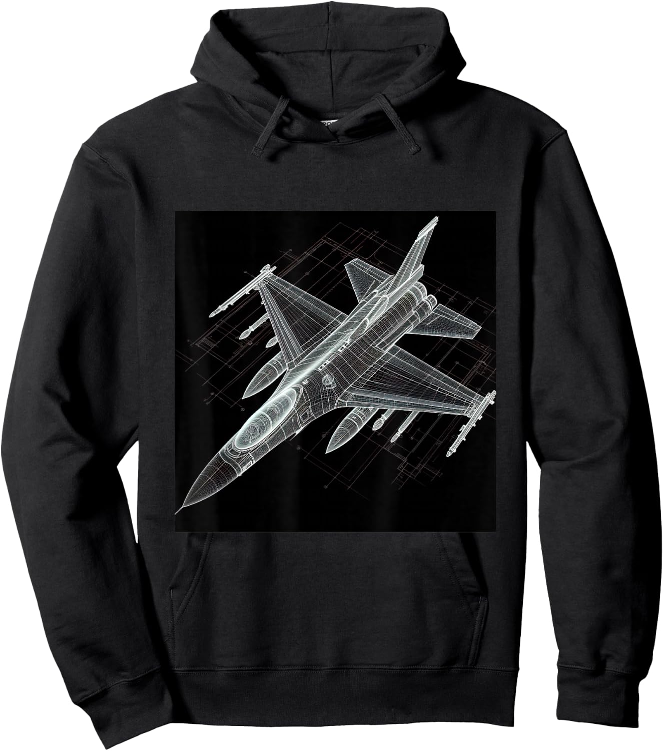 F16 Viper Jet Fighter Wireframe Blueprint Hoodie - Hoodie | Black